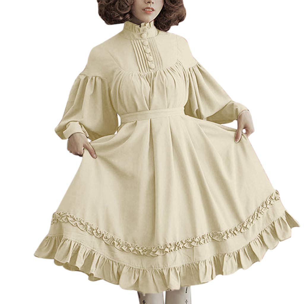 LEKODE Women's Fashion Dress with Ruffles & Lantern Sleeves - Belted Skirt for Casual Outings, Date Nights & Office Wear