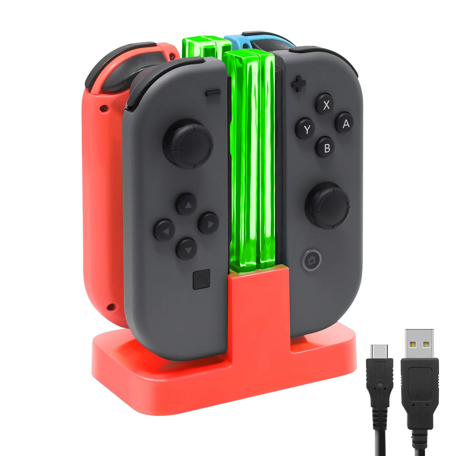 FastSnail Nintendo Switch Charging Dock - Joy Con & OLED Model Controller Charger Stand with LED Indicator, Includes Charging Cable (Red) - Perfect for Gaming Setup, Travel, and Multiplayer Sessions