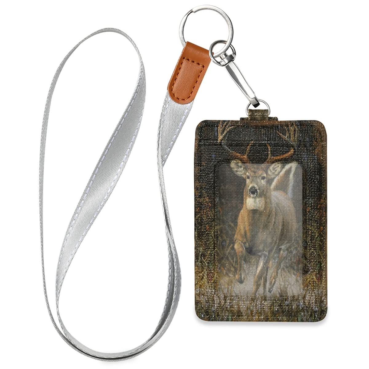 Vertical Leather ID Badge Holder for Whitetail Deer - Office & School Staff