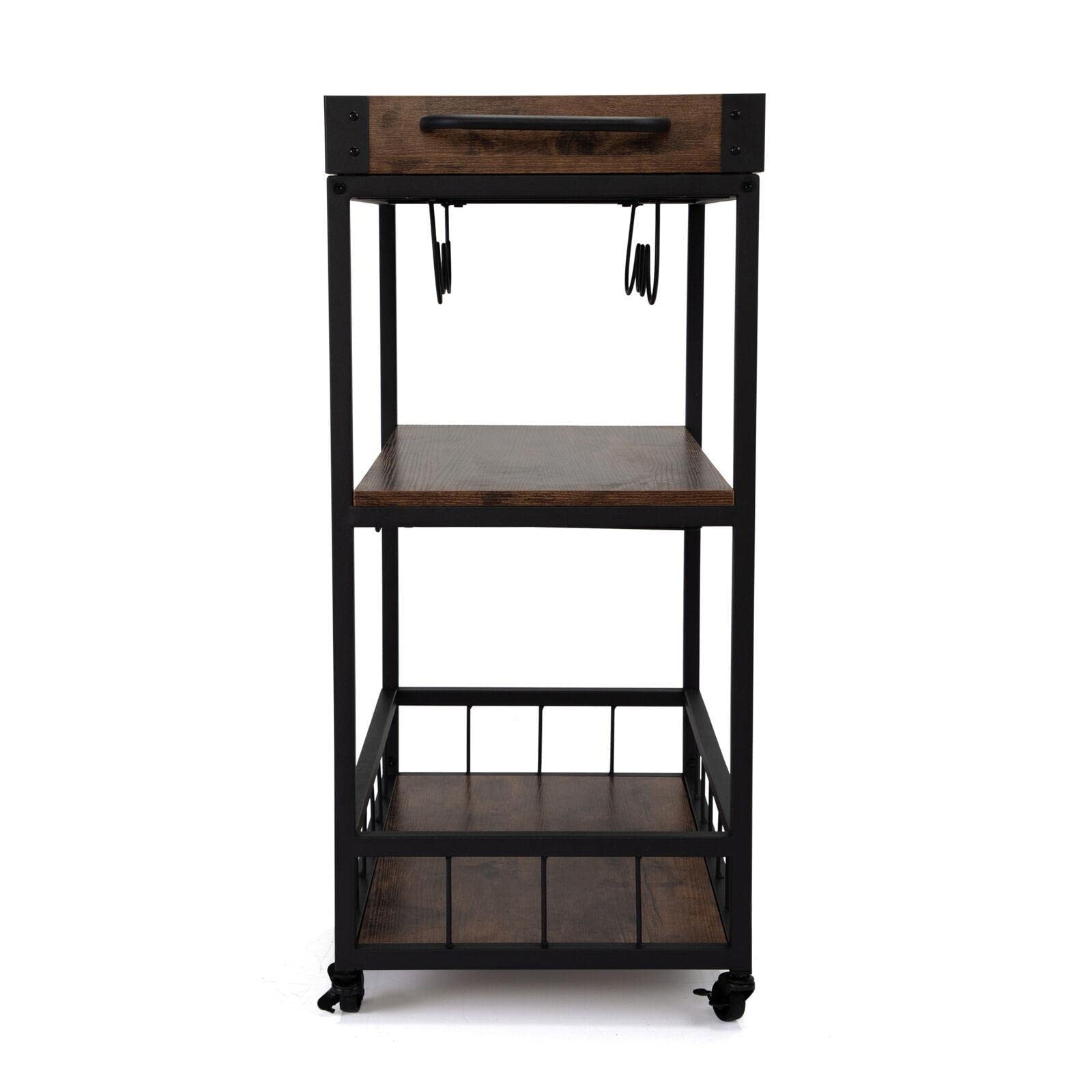 3-Tier Rolling Kitchen Cart with Wheels - Mobile Bar Serving Cart, Kitchen Island Table on Casters for Dining Room, Living Room, or Outdoor Entertaining
