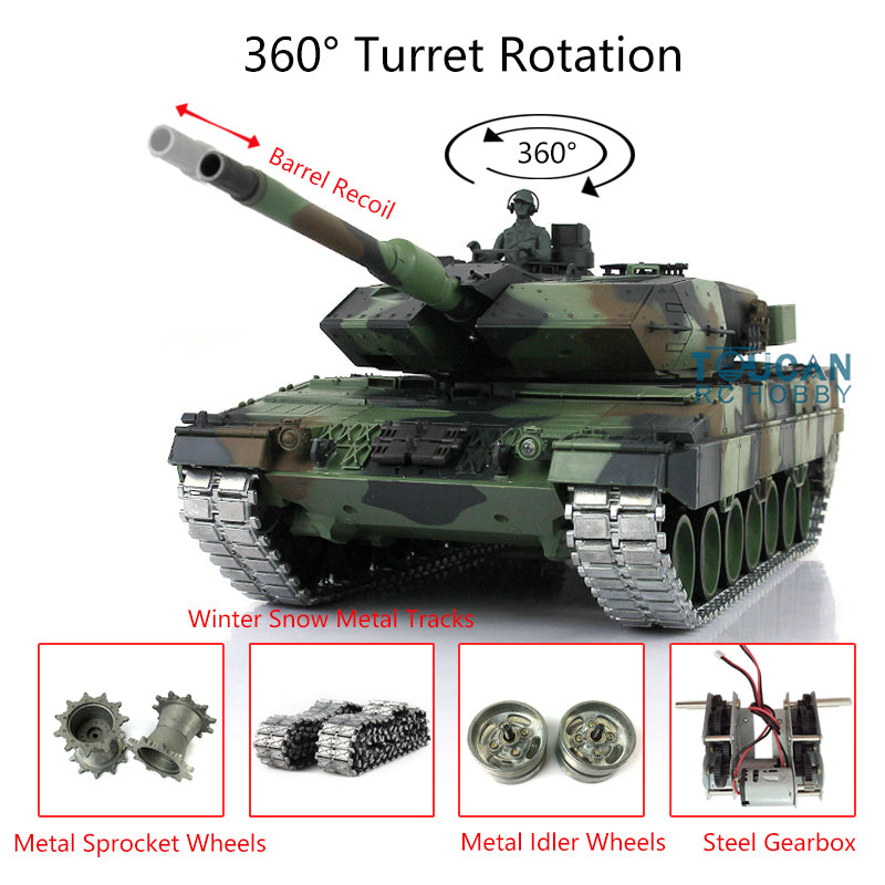 Heng Long 1/16 Scale 7.0 Leopard 2A6 RC Military Tank - 360° Rotating Turret, Barrel Recoil, Metal Idler - Remote Control Model 3889 for Collectors & Battle Simulation