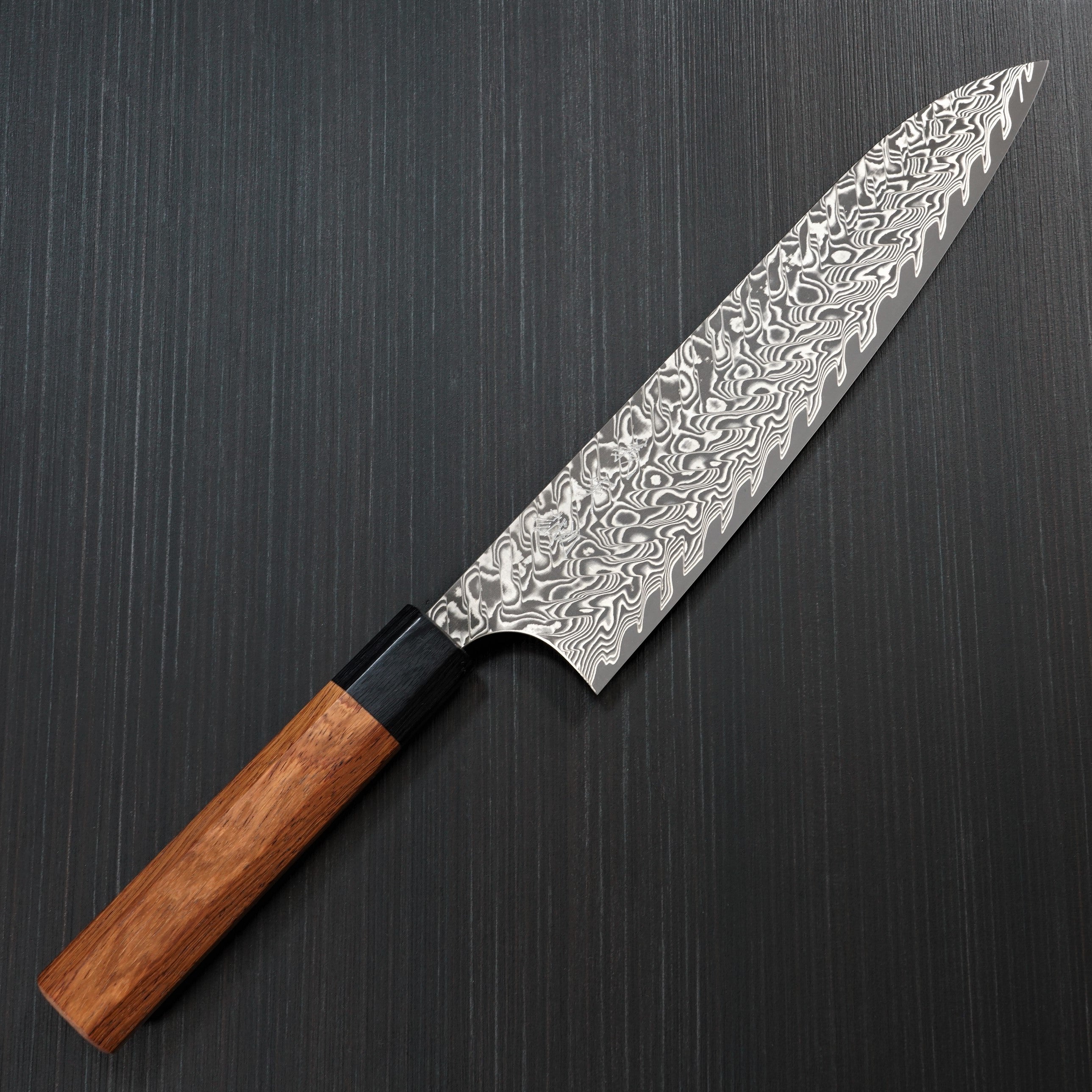 Premium Yoshimi Kato SG2 Super Gold 2 Damascus Gyuto Chef Knife 210mm - V-Shaped Blade with Black Damascus Pattern & Honduras Rosewood Handle - Perfect for Professional Chefs, Home Cooking, and Japanese Cuisine Preparation