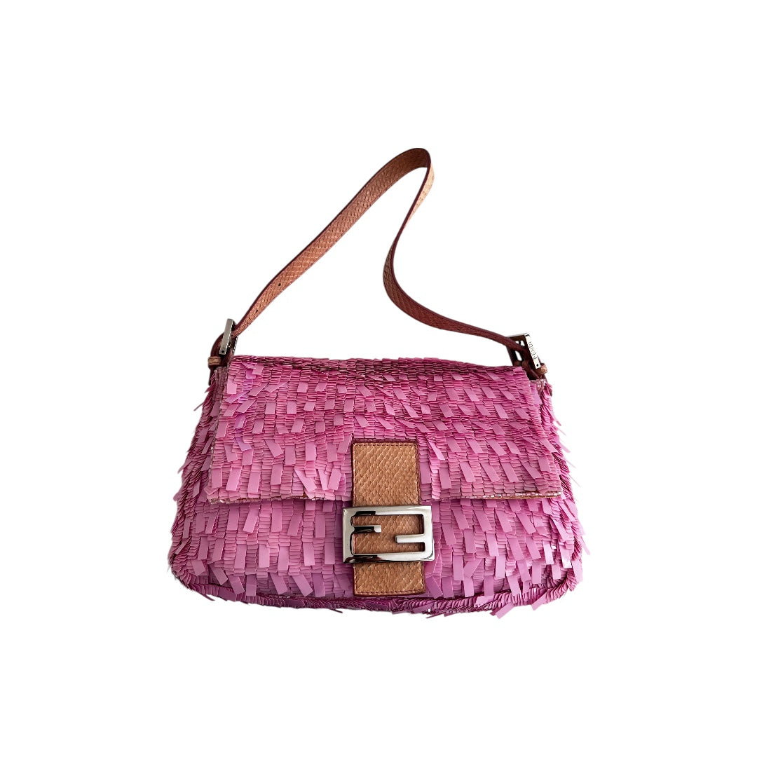 Fendi Mamma Size Pink Sequin Baguette Bag - Luxury Designer Handbag for Women, Perfect for Parties, Weddings & Evening Events