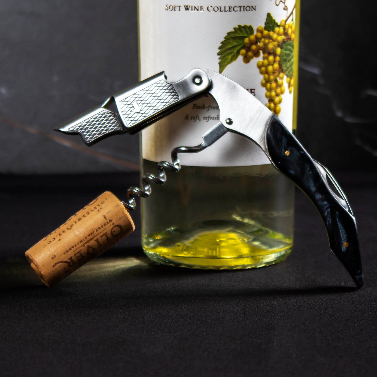 BarConic® Double Level Premium Swift Push Corkscrew - Resin & Wood Handle Wine Opener with Smooth Extraction (Black, Silver, Gold) - Perfect for Restaurants, Bars, Wine Tasting & Home Entertaining
