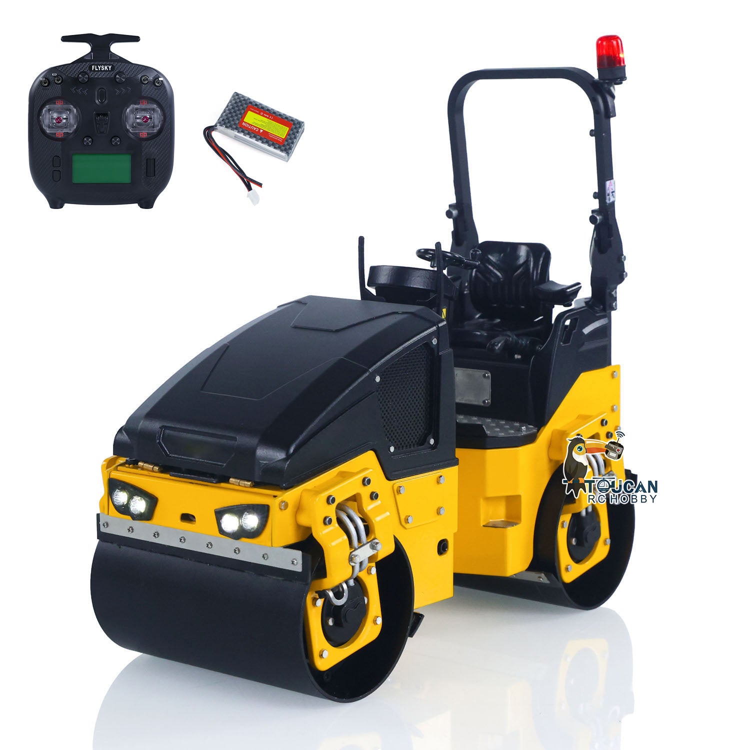 1/14 Scale Metal RC Electric Road Roller BW120AD - RTR Remote Control Construction Vehicle Model with Flysky ST8 Radio, Battery & Light System - Perfect for Construction Site Simulation & Hobby Collection