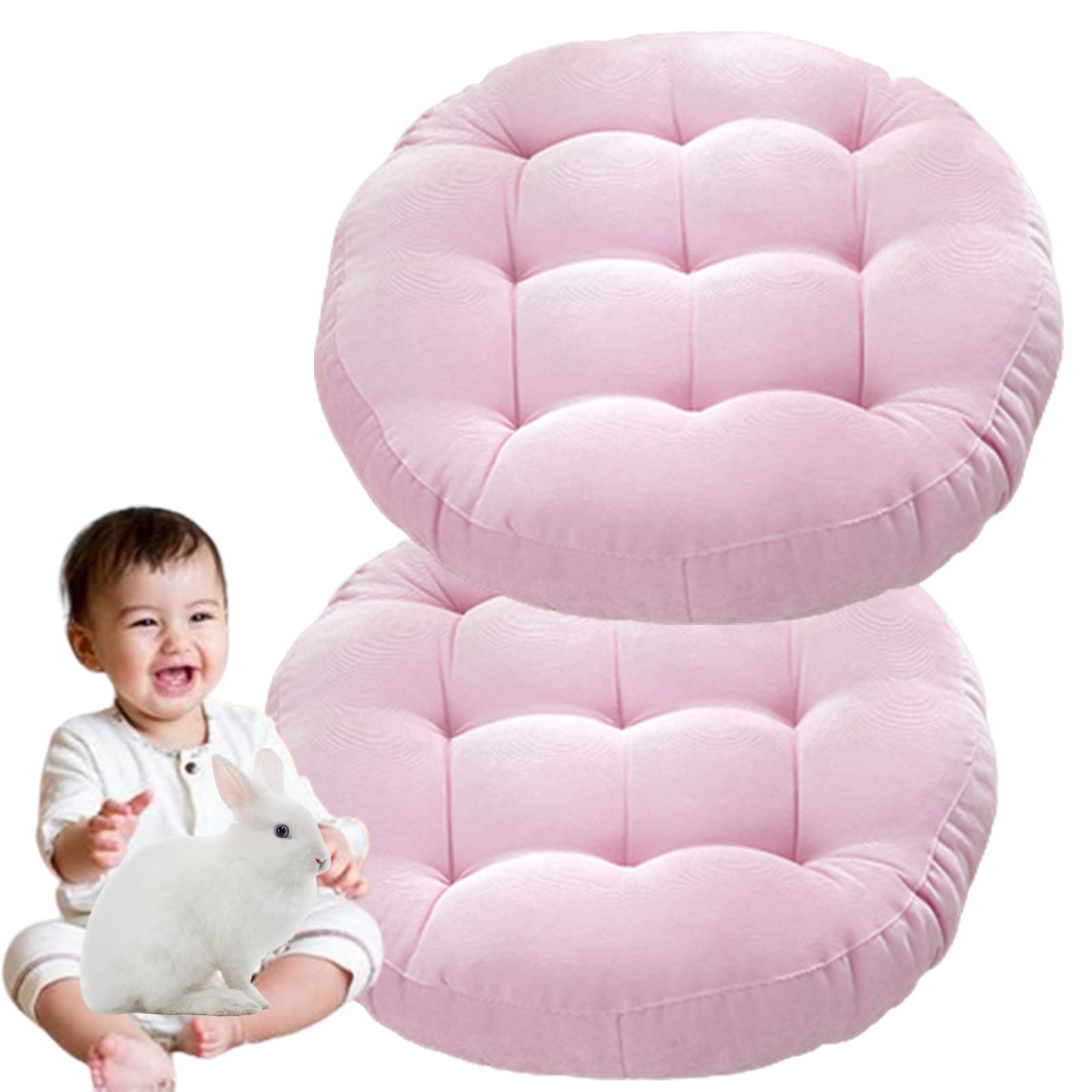 Round Chair Cushions Set of 2 - 17 Inch Indoor Outdoor Floor Pillows for Patio Furniture, Yoga Meditation, Sofa & Balcony - Waterproof Seat Pads in Pink (42cm) - Perfect for Relaxing, Lounging & Home Decor