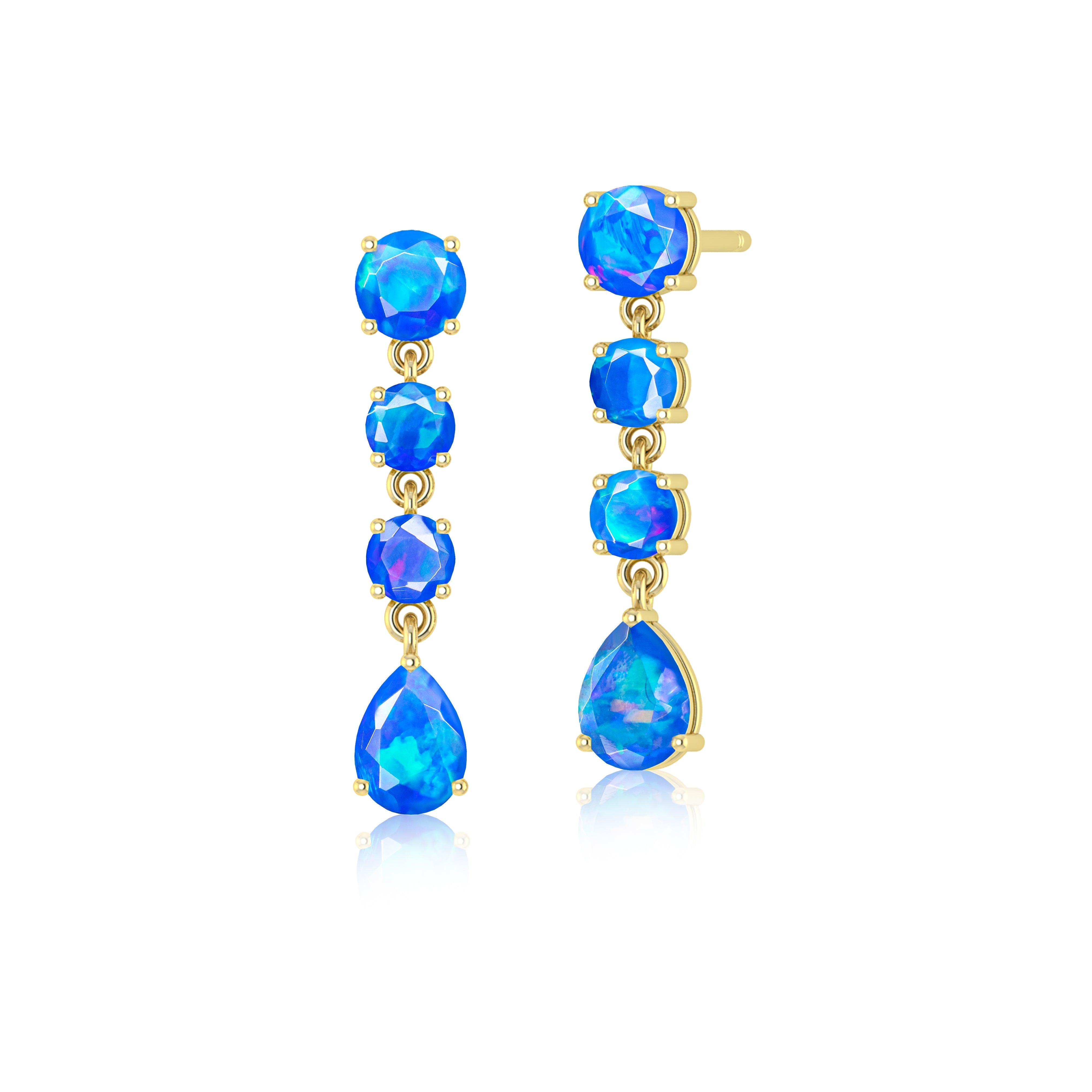 Blue Fire Opal Stud Earrings for Women – Genuine Opal Gemstone Jewelry – Perfect for Parties, Weddings & Everyday Wear