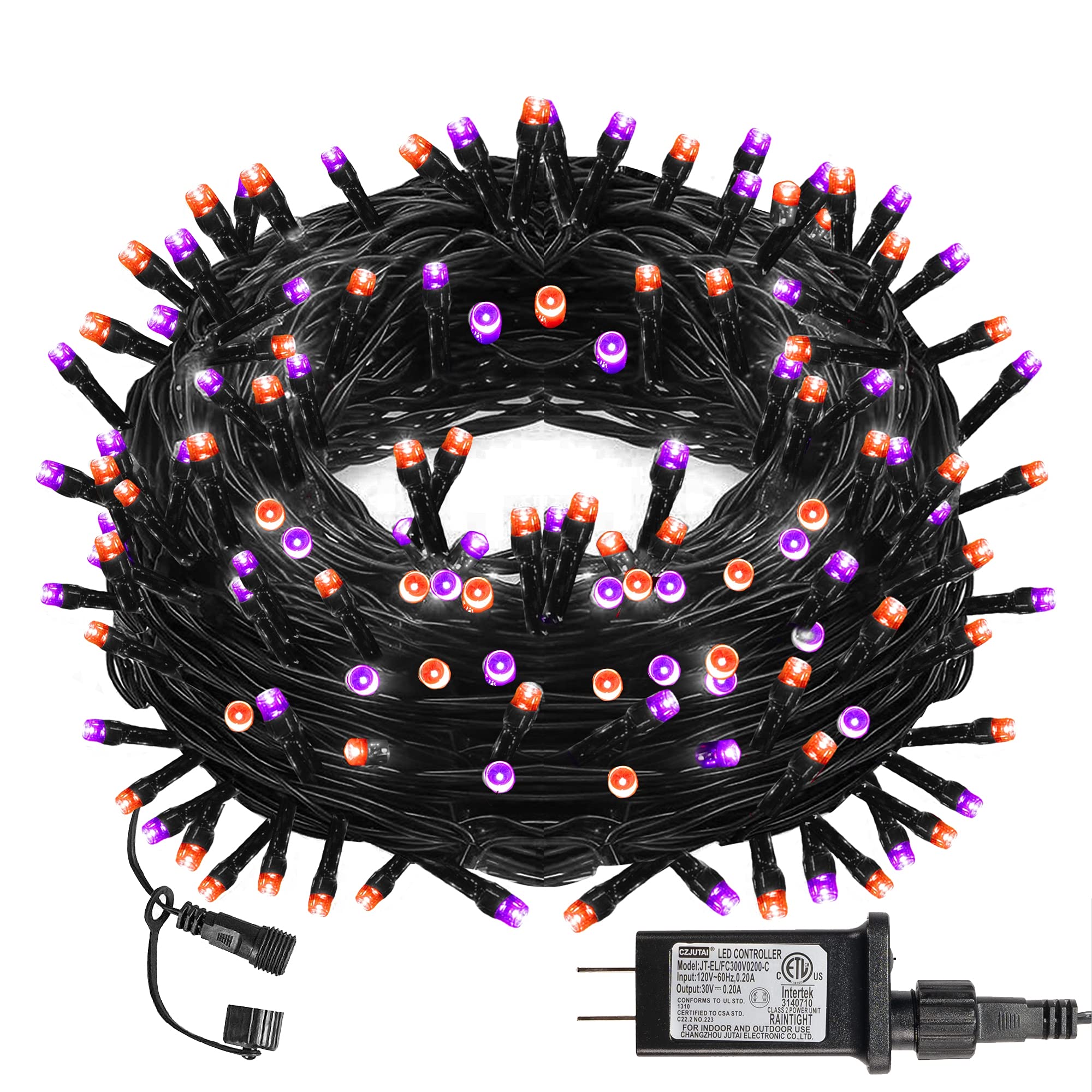DAZZLE BRIGHT 300 LED Halloween String Lights - 100FT Outdoor Fairy Lights with 8 Lighting Modes, Waterproof Purple & Orange Party Decorations for Halloween, Christmas, Garden, Yard, and Indoor Home Decor