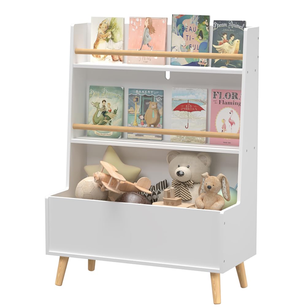 CuisinSmart 3-Tier Wooden Kids Bookshelf & Toy Organizer with Legs - Sturdy Children's Bookcase for Bedroom, Playroom, Nursery & Classroom - Perfect for Organizing Books, Toys & Learning Supplies (White)