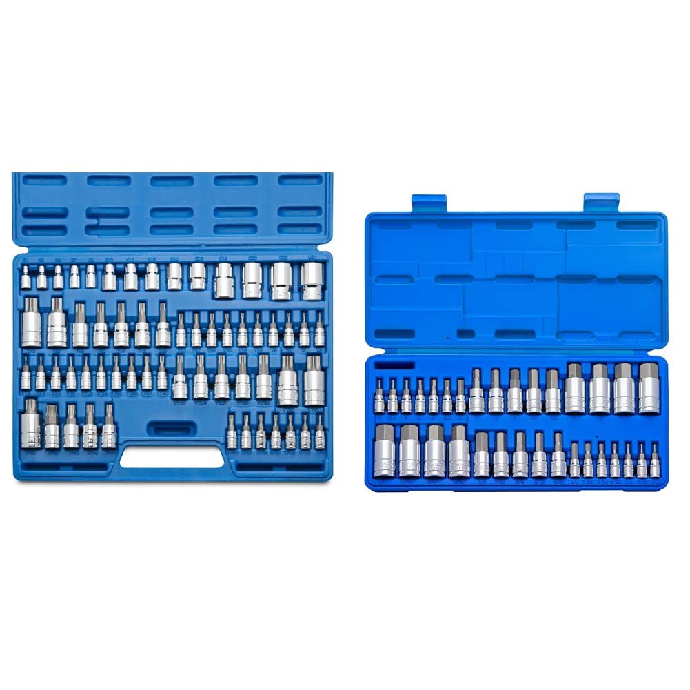 Neiko 10083A 60-Piece Master Torx Bit Socket Set & 10288A 32-Piece Hex Bit Socket Set | S2 Steel Machined Bits | 1/4