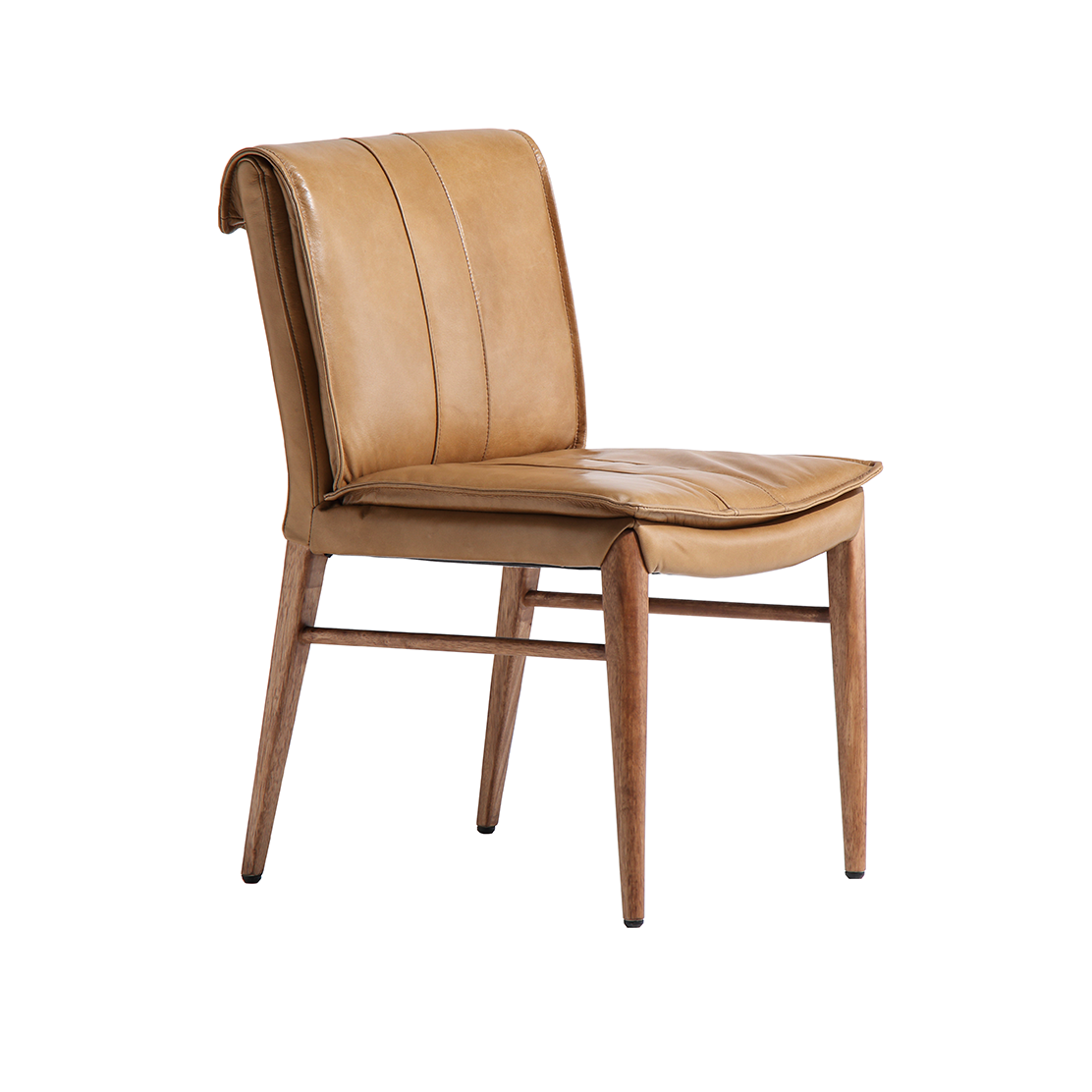 Maxson Tan Leather Dining Chair with Wooden Legs - Modern & Comfortable for Home, Restaurant, or Office Use