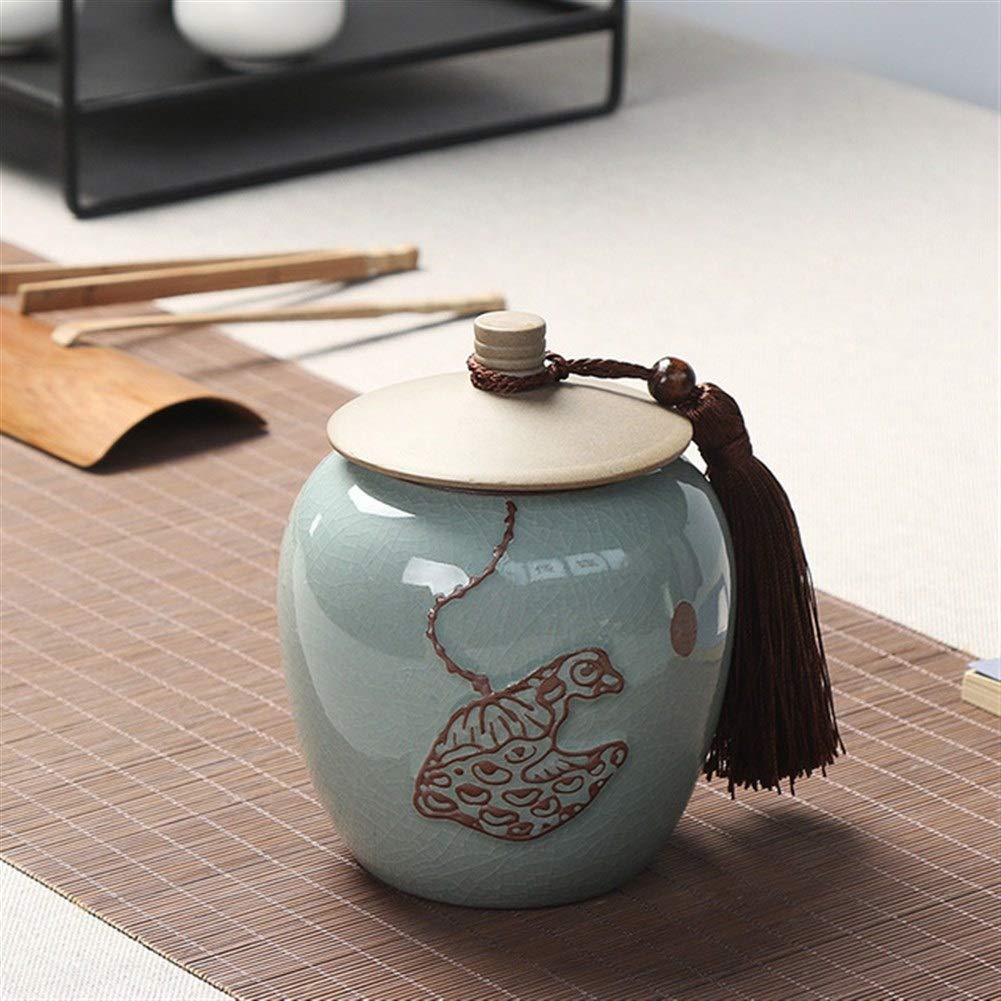 Premium Ceramic Tea Storage Jar - Traditional Chinese Style Airtight Tea Canister with Sealed Lid for Loose Leaf Tea, Coffee, Spices - Ideal for Home, Kitchen & Dining (Size C)