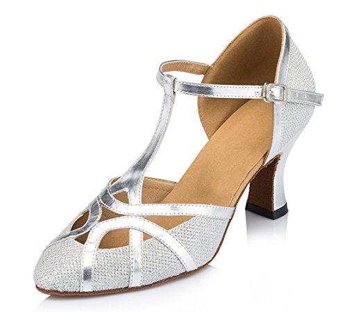 TDA Women's T-Strap Glitter Dance Shoes - Synthetic Salsa Tango Ballroom Latin Party Shoes for Weddings, Performances & Social Dancing