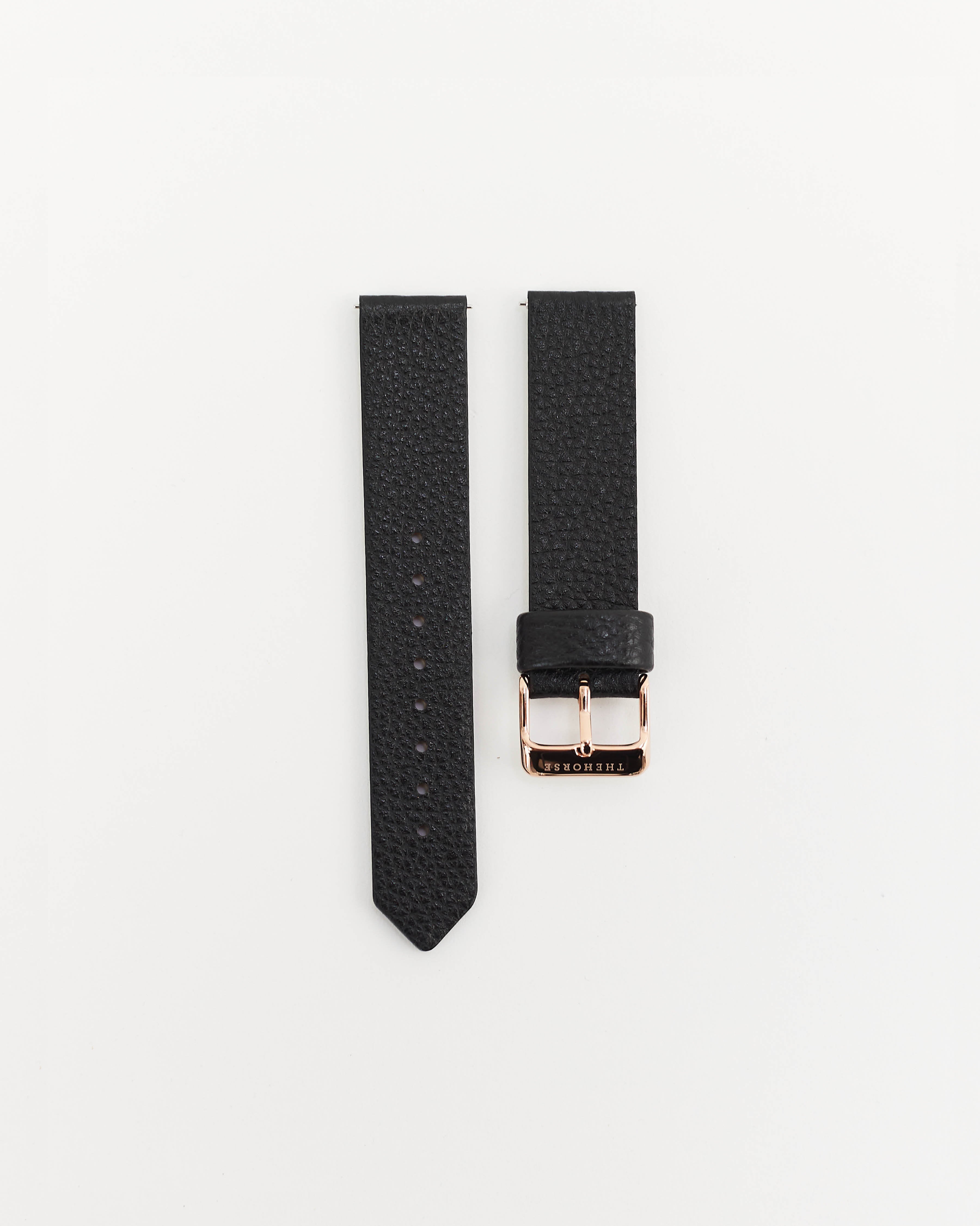 Original 18mm Mini Leather Watch Strap - Black with Rose Gold Buckle | Replacement Band for Smartwatches & Classic Timepieces | Perfect for Casual, Office & Formal Wear