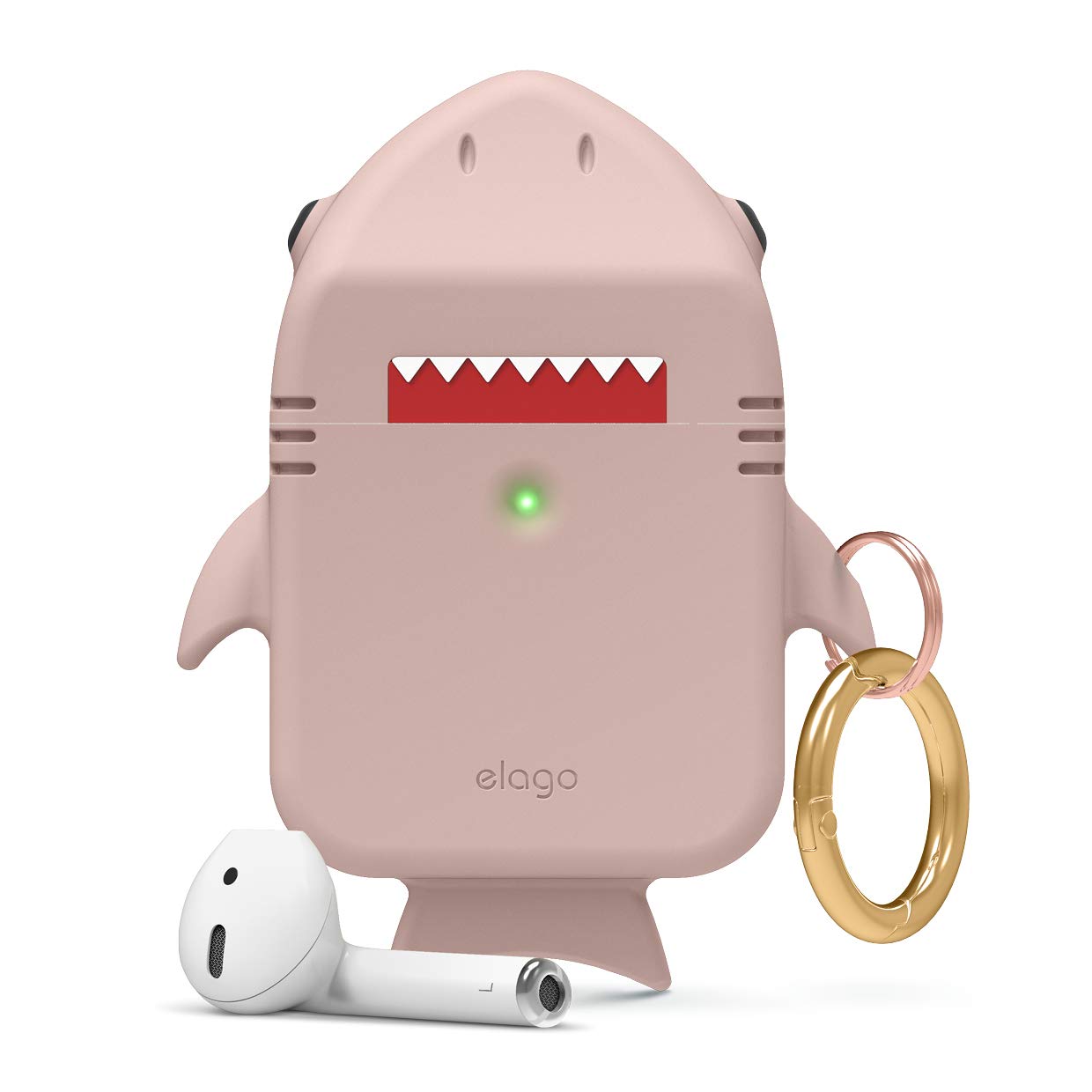 elago Shark Case Cover for Apple AirPods 1 & 2 - Cute 3D Design Protective Case with Keychain (Sand Pink) | Perfect for Kids, Teens & AirPods Protection at School, Gym & Travel
