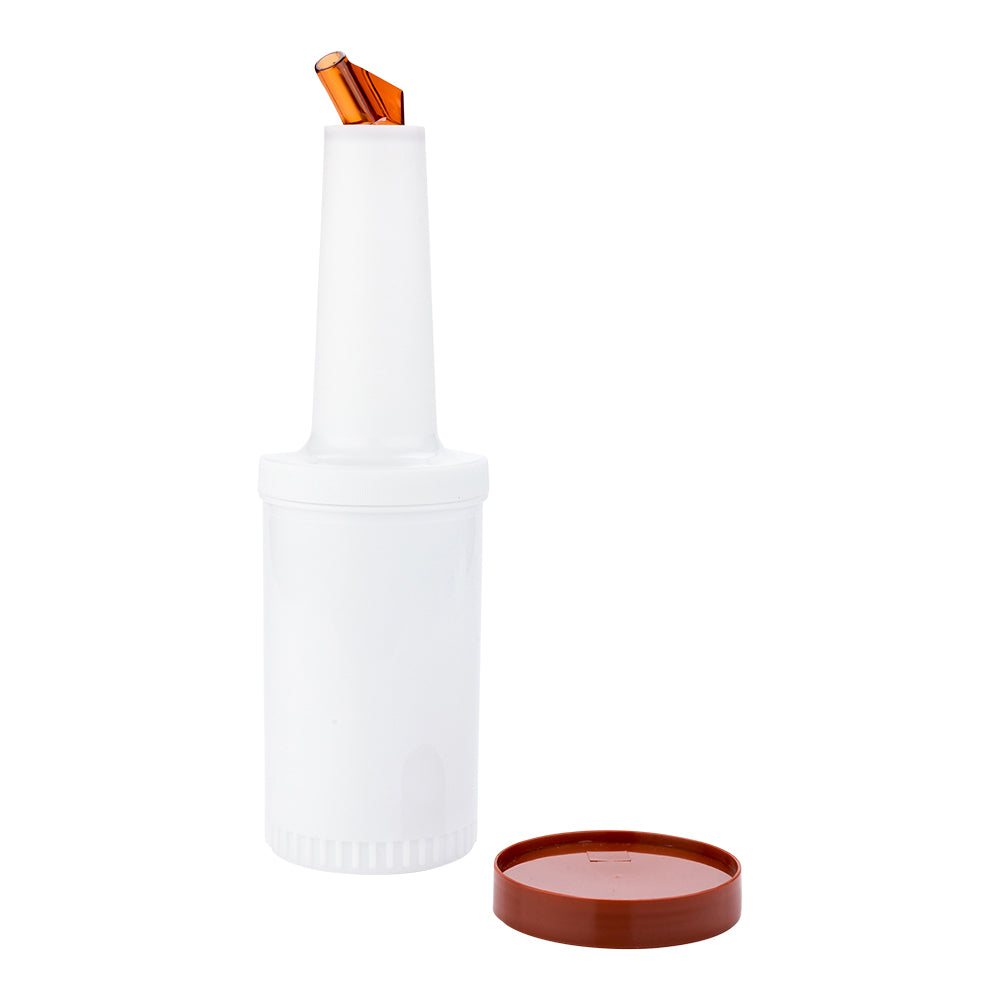 Bar Lux 1 Quart (32 oz) Plastic Quick Pour Storage Container Bottle with Brown Spout & Lid - 3.5