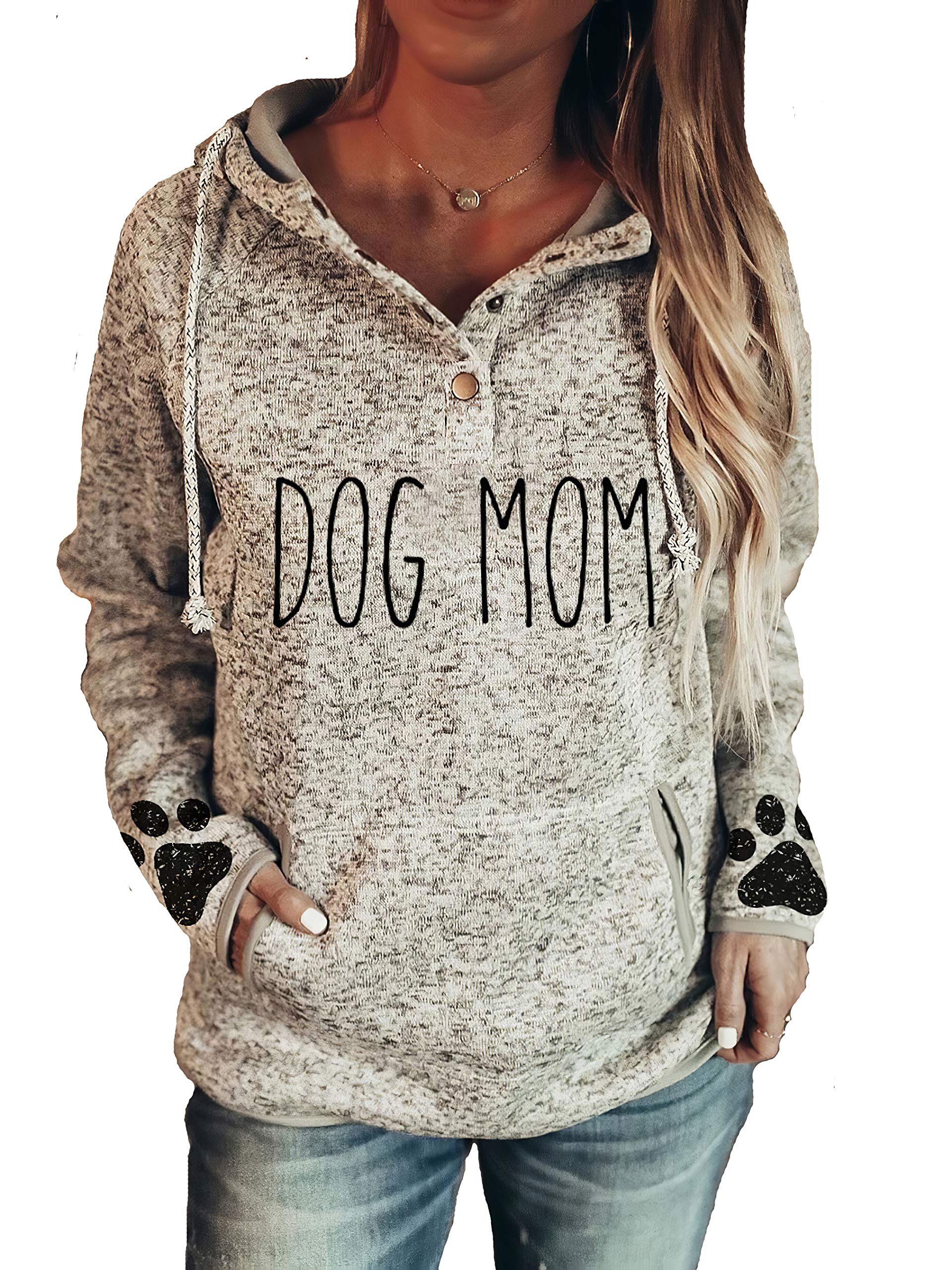 Women's Dog Mom Hoodie - Cute Dog Paw Print Pullover Sweatshirt for Pet Lovers | Perfect Mother's Day Gift for Dog Mamas | Cozy Casual Wear for Dog Parks & Family Outings