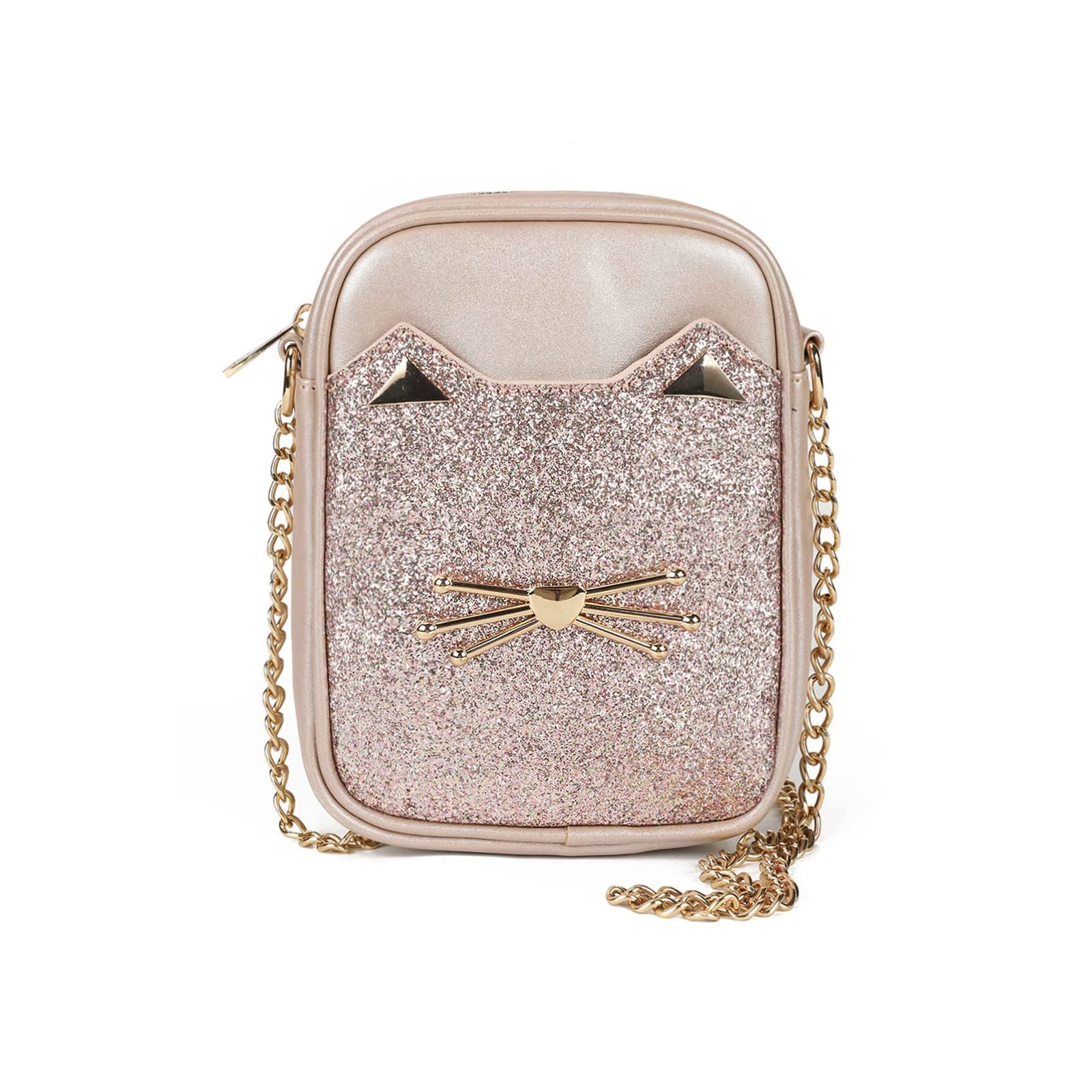 Sparkly Cat Crossbody Purse for Women & Teen Girls - Small Cute Handbag with Chain Strap - Perfect for School, Travel, and Everyday Use