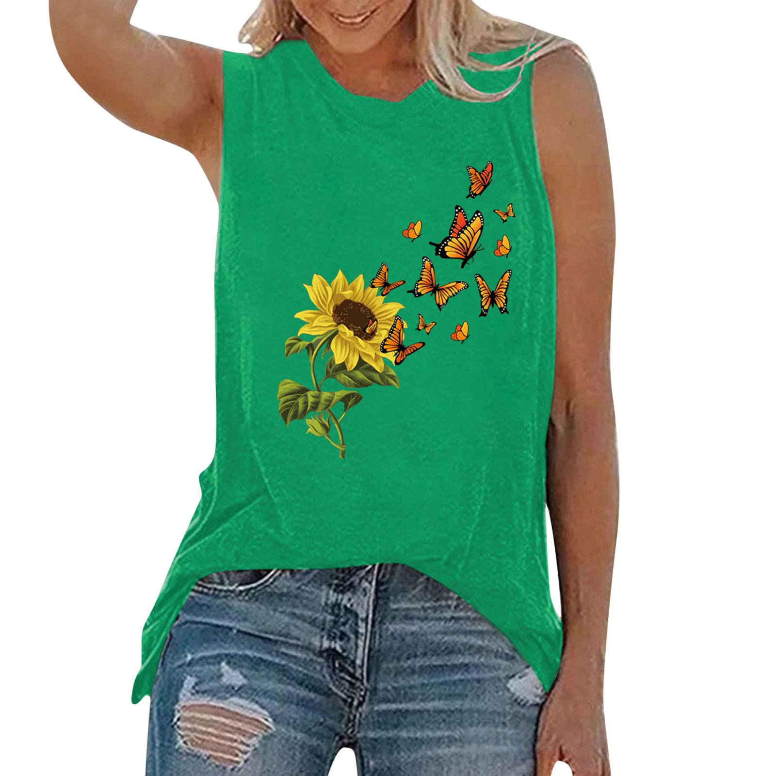 Printed Sleeveless Women's Blouse - Casual Round Neck Tank Top for Plus Size - Perfect for Summer & Outings