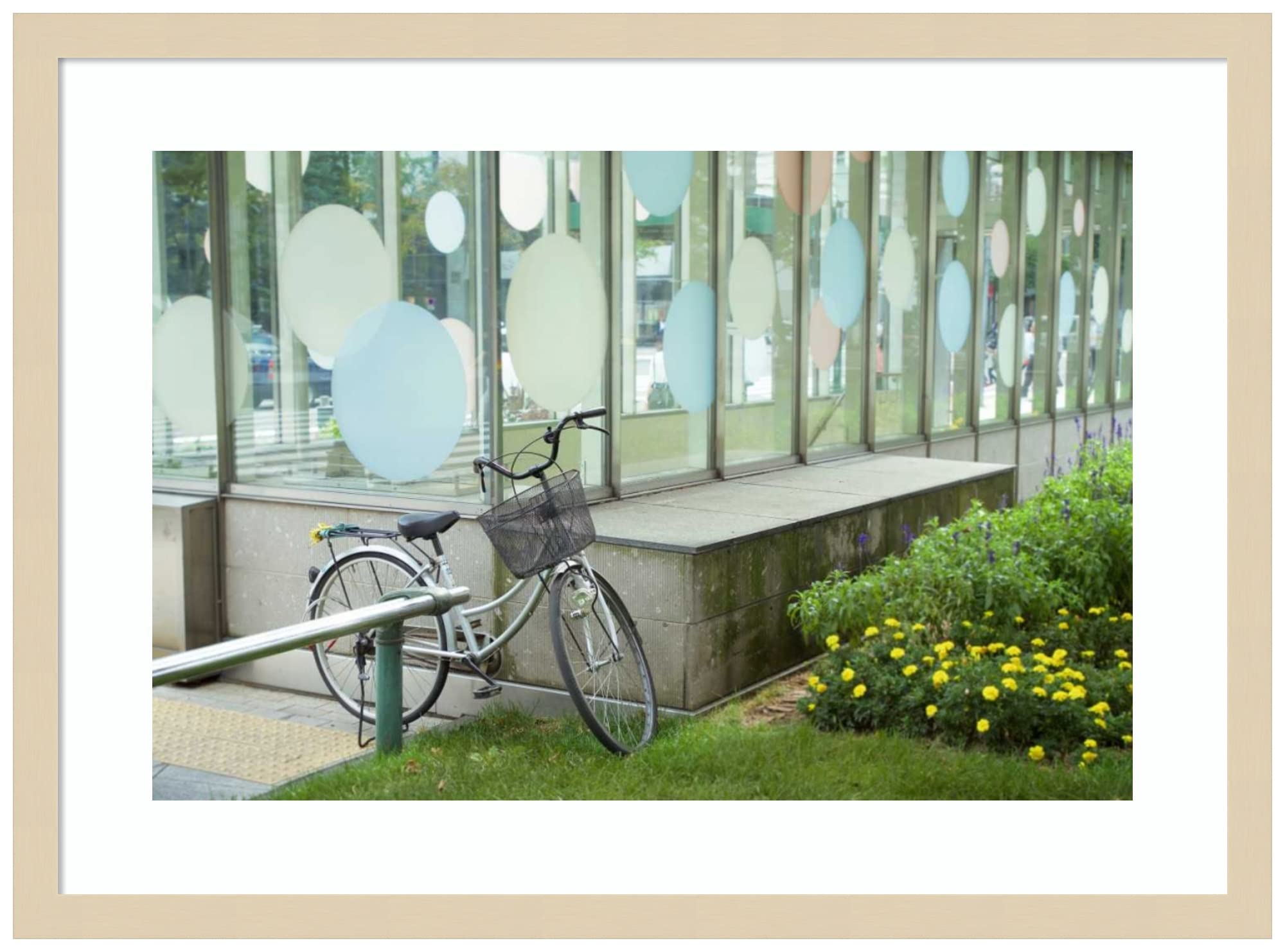 Alan Blaustein Japan Bicycle 3 Wood Framed Wall Art Print - 25x19 Inches, Svelte Natural Frame - Home & Office Decor, Living Room, Bedroom Wall Art