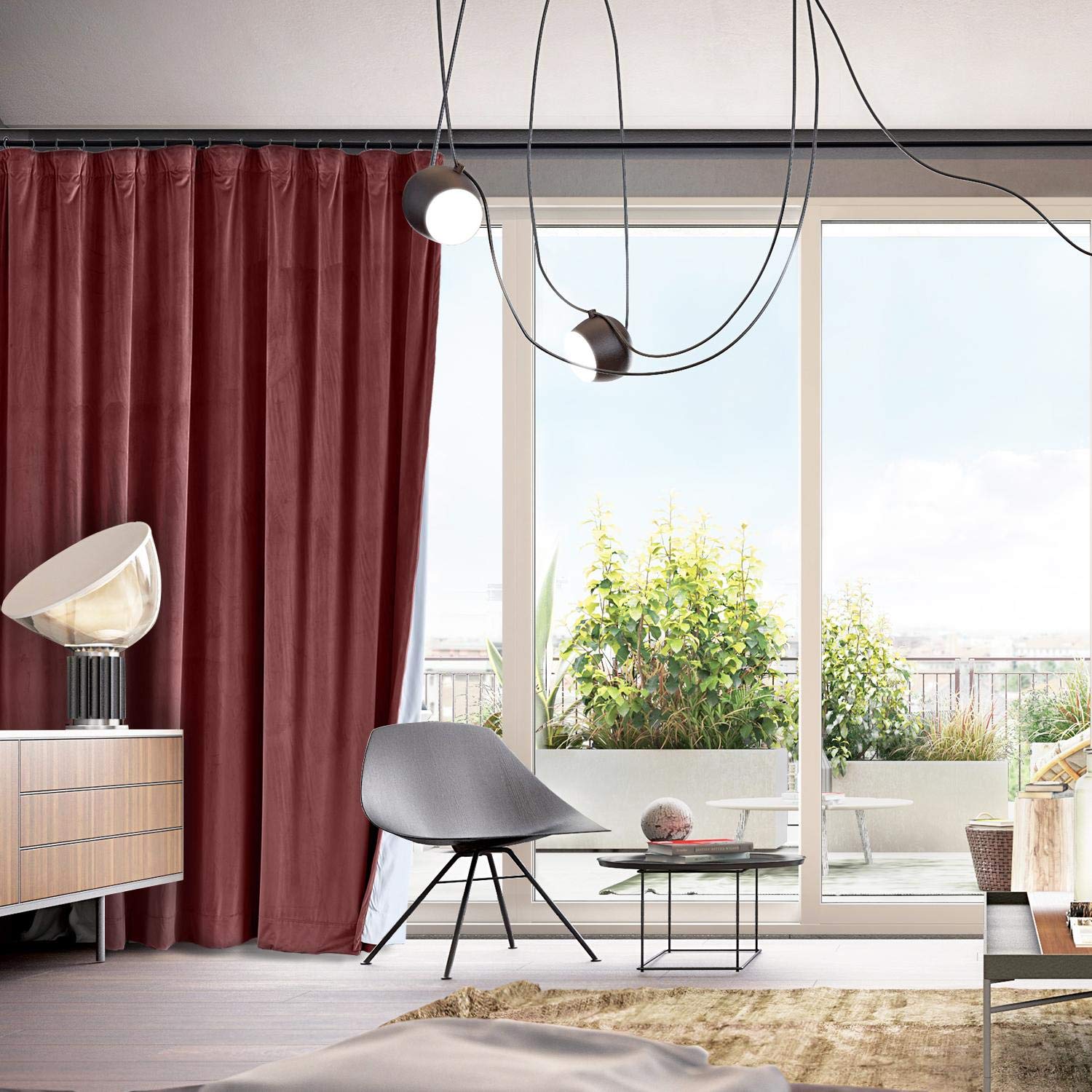 Blackout Thermal Insulated Curtains - Extra Wide Room Darkening Window Drapes with Flat Hooks, Soft Velvet Fabric for Living Room & Bedroom (Burgundy, 100x84 Inches, 1 Panel) - Perfect for Light Blocking, Energy Saving & Noise Reduction