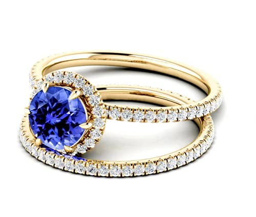 Exquisite Tanzanite Ring Set - 925 Sterling Silver Round Cut Blue Gemstone Engagement & Wedding Ring - December Birthstone Jewelry for Women - Perfect for Anniversaries, Proposals & Special Occasions