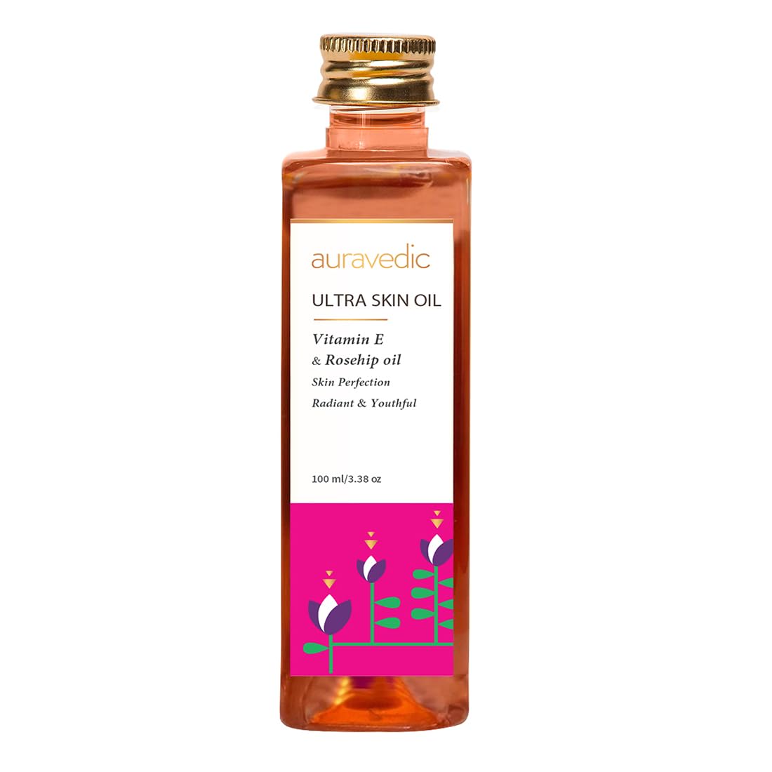 Auravedic Ultra Vitamin E Face & Body Oil with Rosehip, Almond, Olive, Jojoba & Orange Oils – 100ml Hydrating & Nourishing Skin Care for Glowing Complexion – Perfect for Daily After-Bath Use, Massage & Nighttime Skin Repair