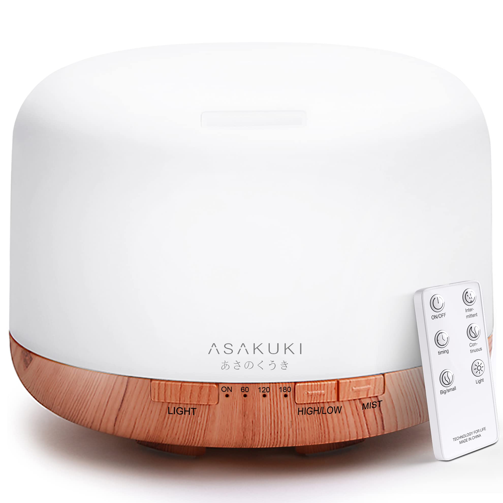 ASAKUKI 500ml Premium Essential Oil Diffuser with Remote Control - 5-in-1 Ultrasonic Aromatherapy Humidifier, Fragrant Oil Vaporizer with Timer & Auto-Off - Perfect for Home, Office, Yoga & Spa Relaxation (Brown)
