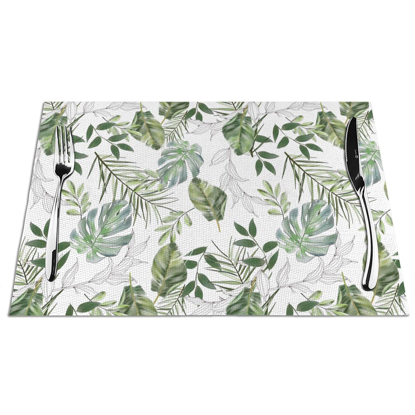 Tropical Palm Leaf PVC Placemats Set of 6 - Non-Slip, Heat & Stain Resistant Table Mats 12