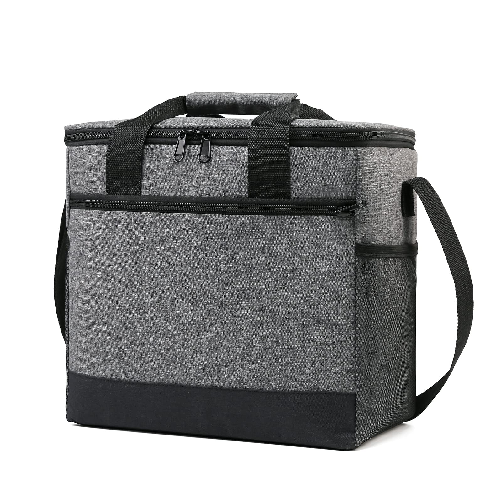 Premium Insulated Lunch Bag for Women & Men - 24-Can (15L) Leakproof Reusable Lunch Box with Adjustable Shoulder Strap - Keeps Food Warm or Cold for 6+ Hours - Perfect for Office, School, Picnic, Beach & Travel - Grey