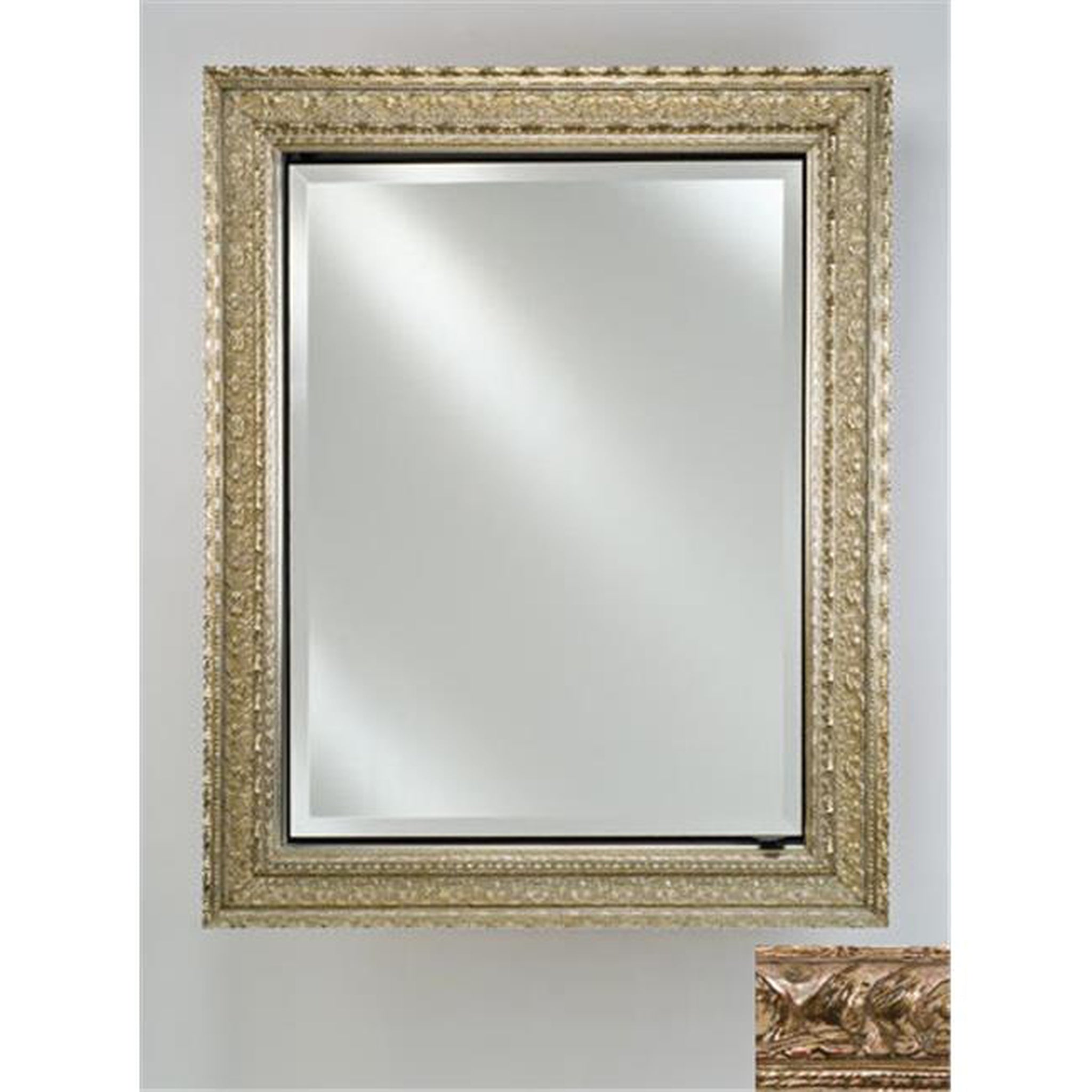 Afina Signature 24x30 Inch Tuscan Style Antique Silver Recessed Reversible Hinged Medicine Cabinet with Beveled Edge Mirror - Perfect for Bathroom Vanity, Spa, and Hotel Decor