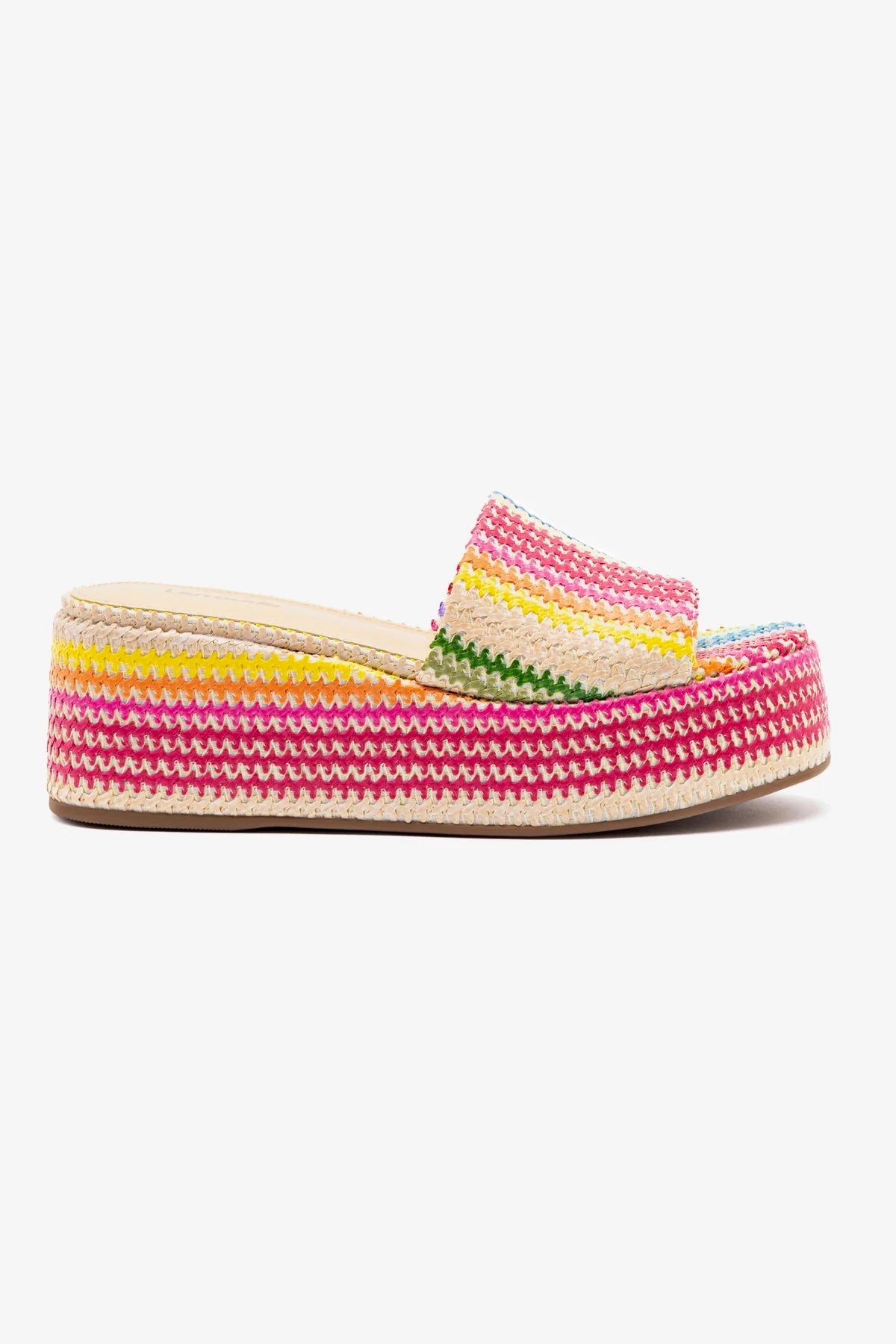 Alex Flatform Mule Sandals in Rainbow Raffia - Comfortable Summer Slide Shoes for Women, Beach Vacation & Casual Outfits