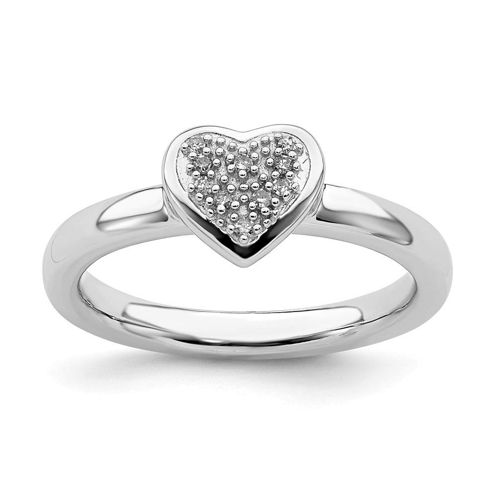 925 Sterling Silver Stackable Love Heart Diamond Ring for Women - Size 8, Polished Prong Set, Elegant Jewelry Gift for Anniversary, Valentine's Day & Everyday Wear
