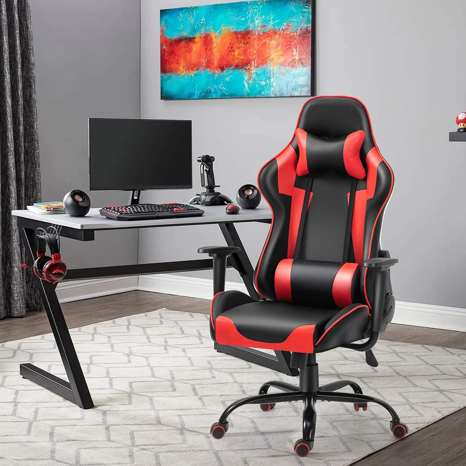 Premium High Resilience Foam Gaming Chair with Adjustable Footrest - Ergonomic Racing Style Computer Game Chair for Office & Home - PU Leather High Back Executive Chair with Lumbar Support & Headrest - Perfect for Esports, Streaming & Long Work Sessions