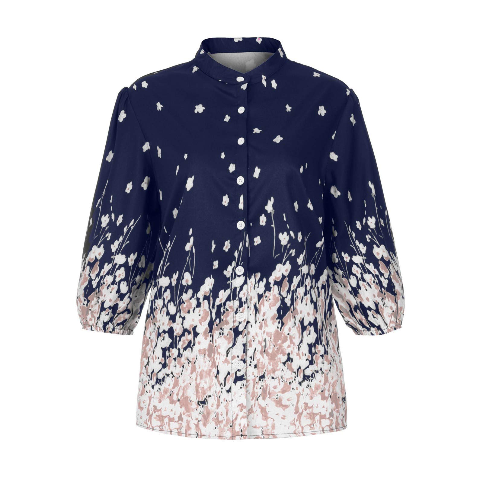 **Pacoco Women's Retro Floral Print Collar Tennis Shirt - Half-Sleeve Stand-Up Collar Fashion Top for Women - Perfect for Tennis, Casual Wear & Summer Outfits**