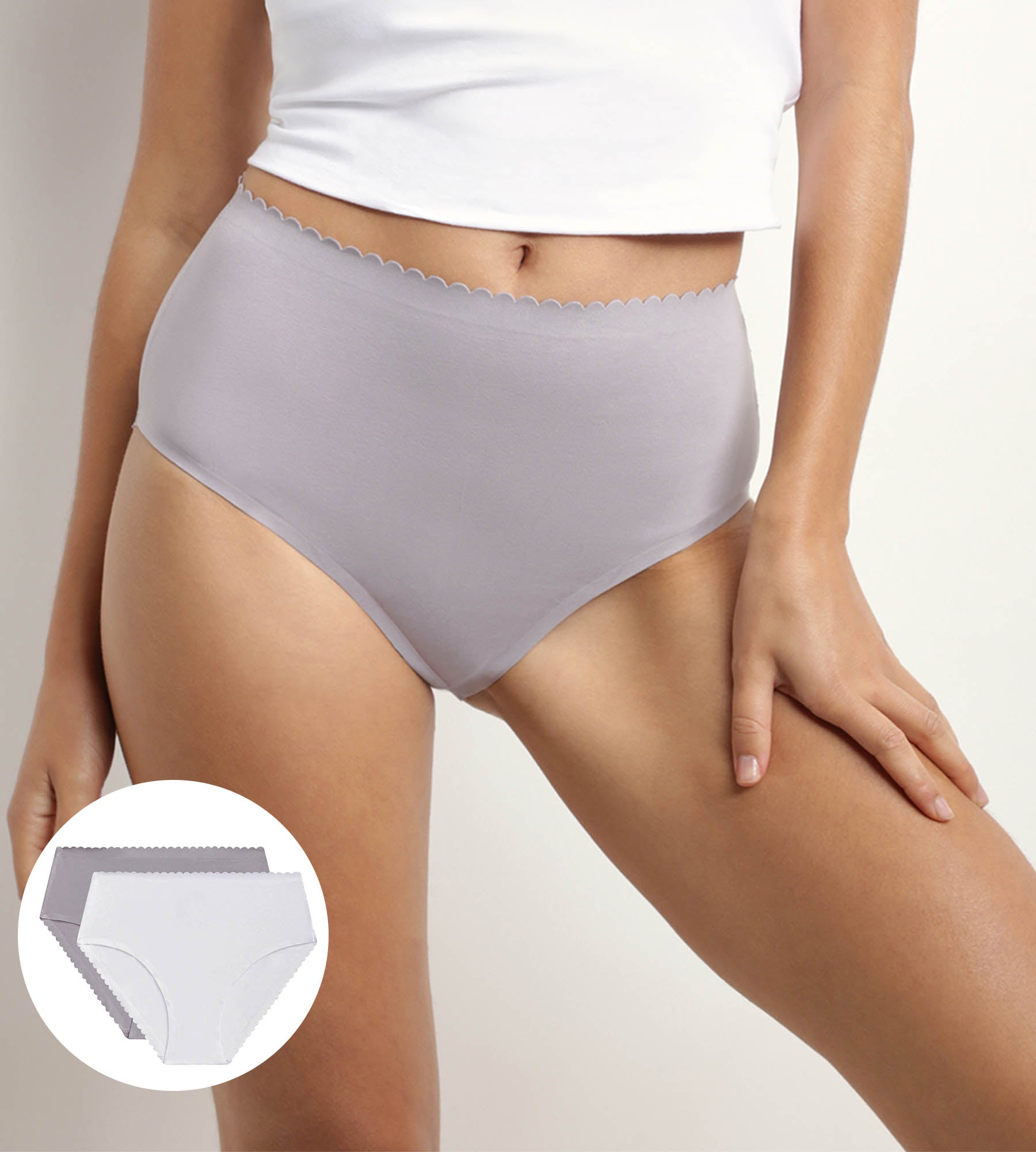 2 Pack High Waist Cotton Stretch Underwear - White & Gray, Soft Body Touch for All-Day Comfort | Perfect for Yoga, Workout & Everyday Wear