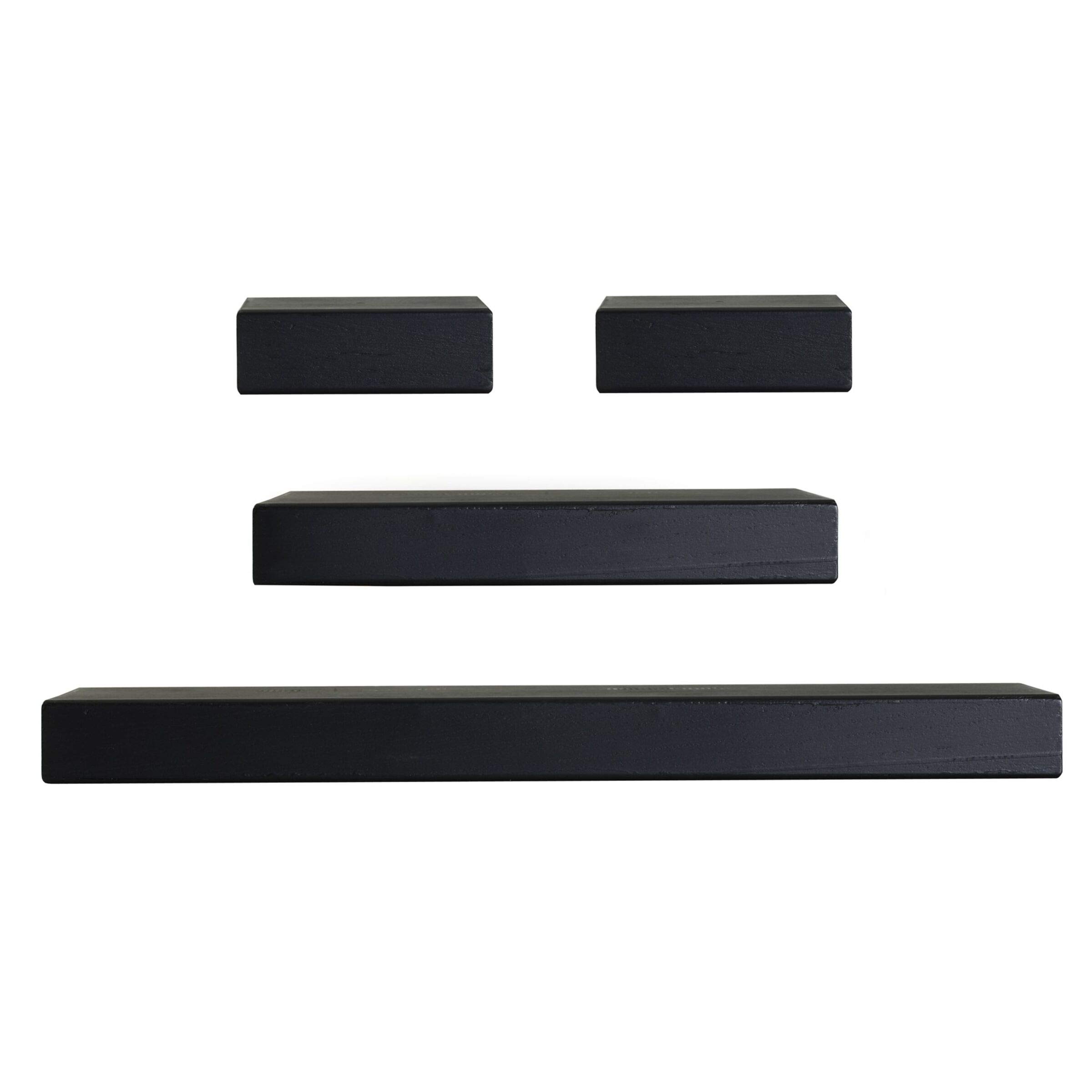 Melannco Floating Chunky Shelves Set of 4 - Modern Wall Shelves for Bedroom, Living Room, Bathroom, Kitchen & Nursery - Black Wooden Shelves for Storage & Decor - Perfect for Organizing Books, Plants & Home Accessories