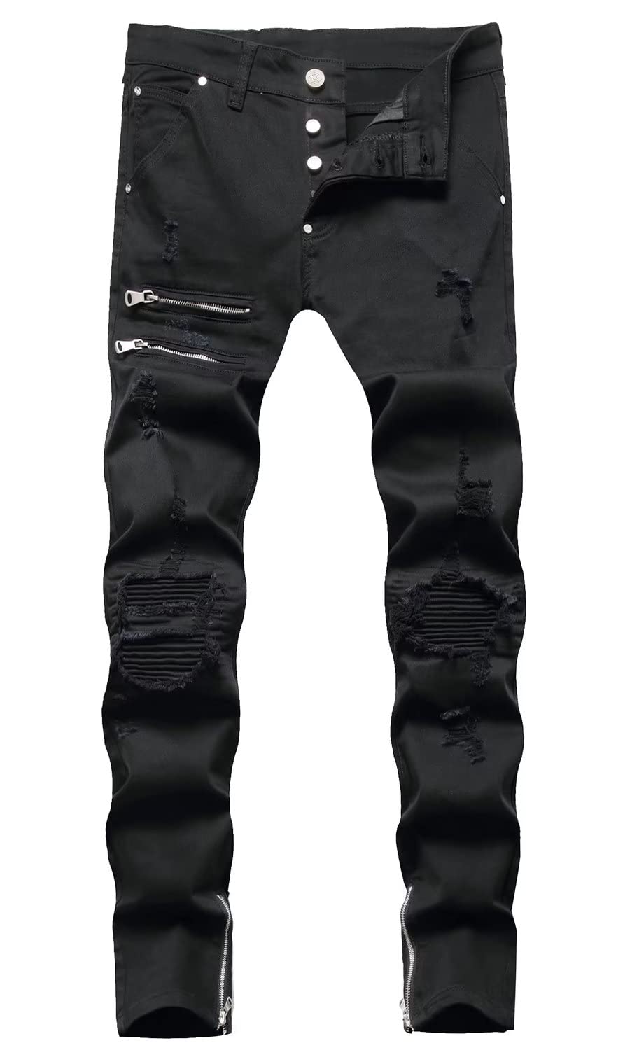 HENGAO Men's Slim Fit Skinny Ripped Jeans - Trendy Distressed Denim Pants for Casual Wear & Street Style Outfits