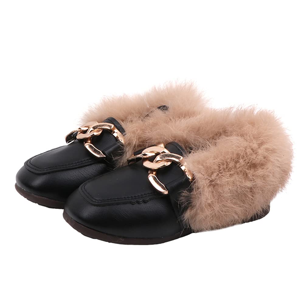 Toddler Girls & Boys Velour Loafers with Fur Lining - Warm Leather Dress Shoes for Daily Walking, Moccasin Style Boat Shoes | Perfect for School, Parties & Special Occasions