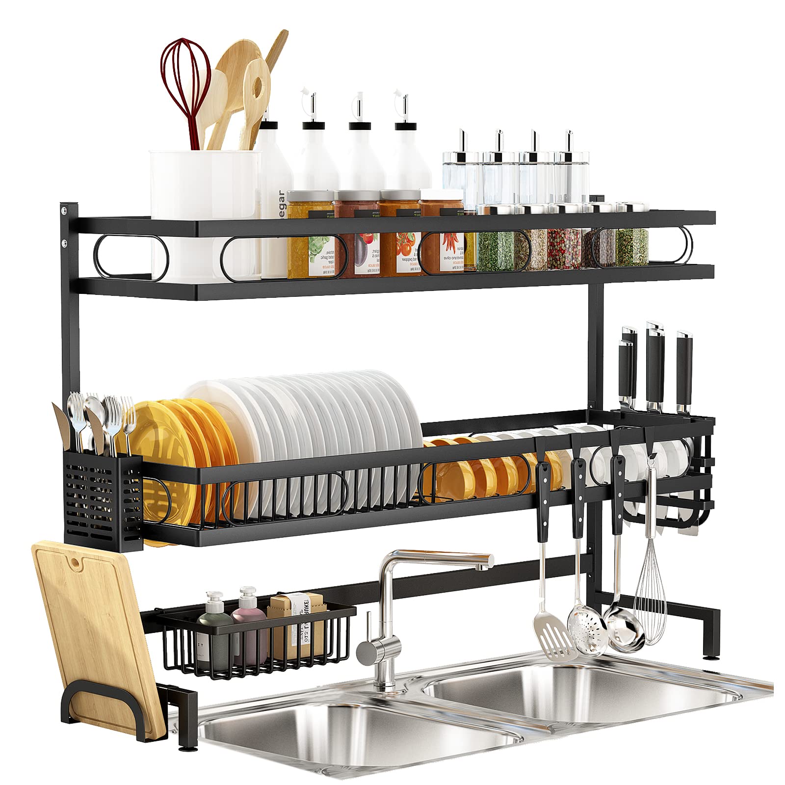 3-Tier Dish Drying Rack with Over-The-Sink Drainer | Space-Saving Kitchen Organizer with Cutting Board Stand & Utensil Holder | Perfect for Small Kitchens, Housewarming Gifts, Christmas & Thanksgiving