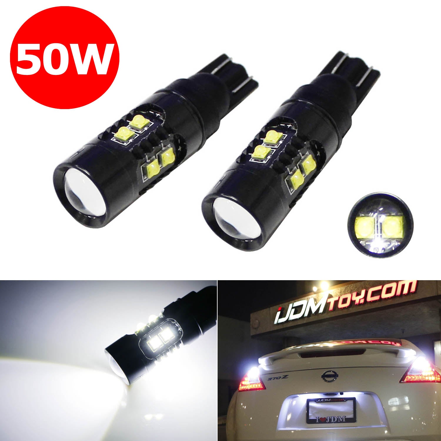 50W High Power CREE T10 LED Bulbs - Super Bright 912 921 T15 Replacement Bulbs for Car Backup Reverse Lights | Perfect for Night Driving & Parking Safety