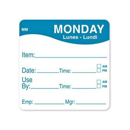 DayMark 1100351 Monday MoveMark Labels - 2 x 2 Inch, Roll of 500 Adhesive Labels for Food Rotation, Inventory & Organization | Perfect for Commercial Kitchens, Restaurants & Grocery Stores