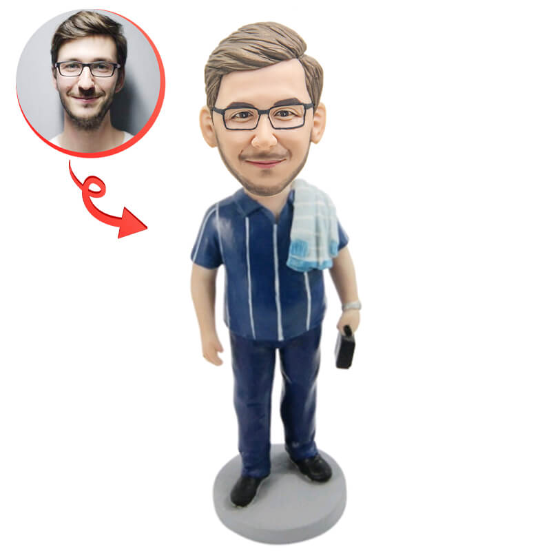 Custom Bobblehead of Man Carrying a Sweater - Personalized Figurine Gift for Dad, Husband, or Boyfriend - Perfect for Birthdays, Anniversaries & Office Decor