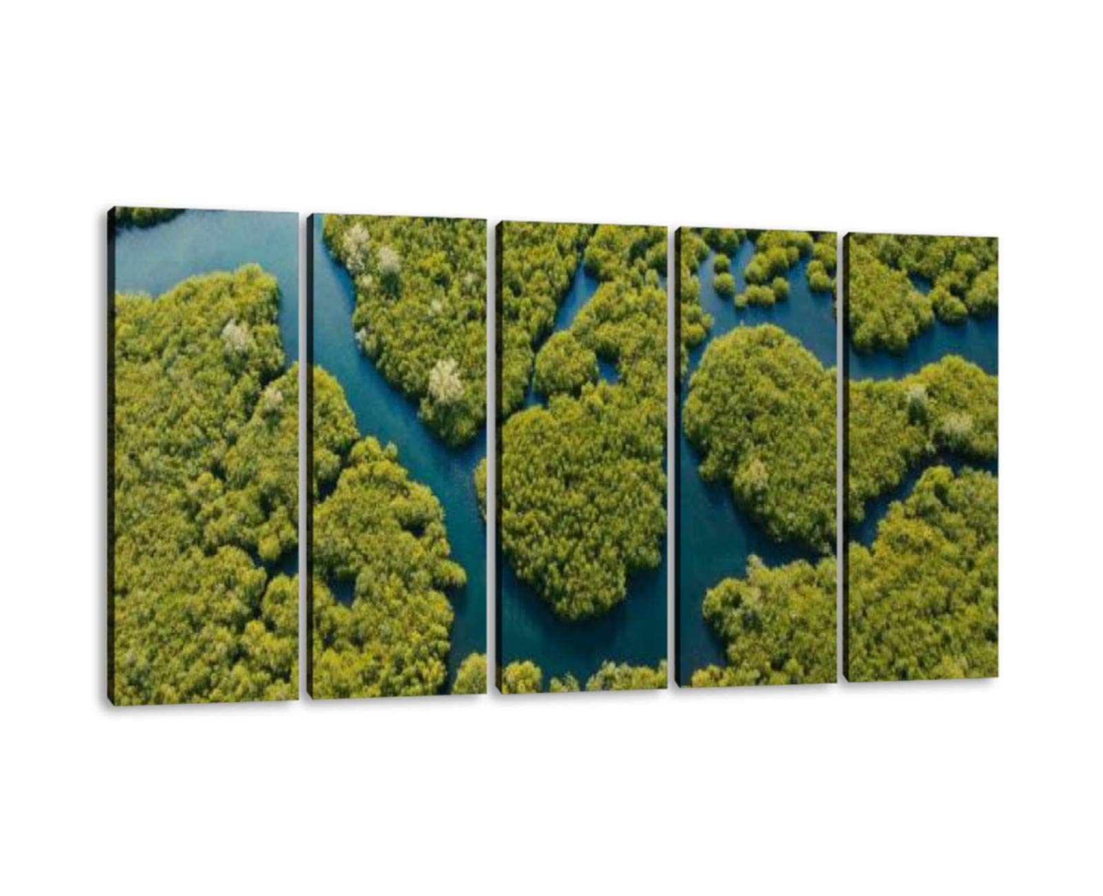 5 Panels Mangrove Forest Canvas Art - Modern Siargao Island Philippines Wall Decor for Office, Bedroom & Living Room - Framed Ready to Hang Painting (60''W x 32''H) | Tropical Nature Scenery & Coastal Home Decoration