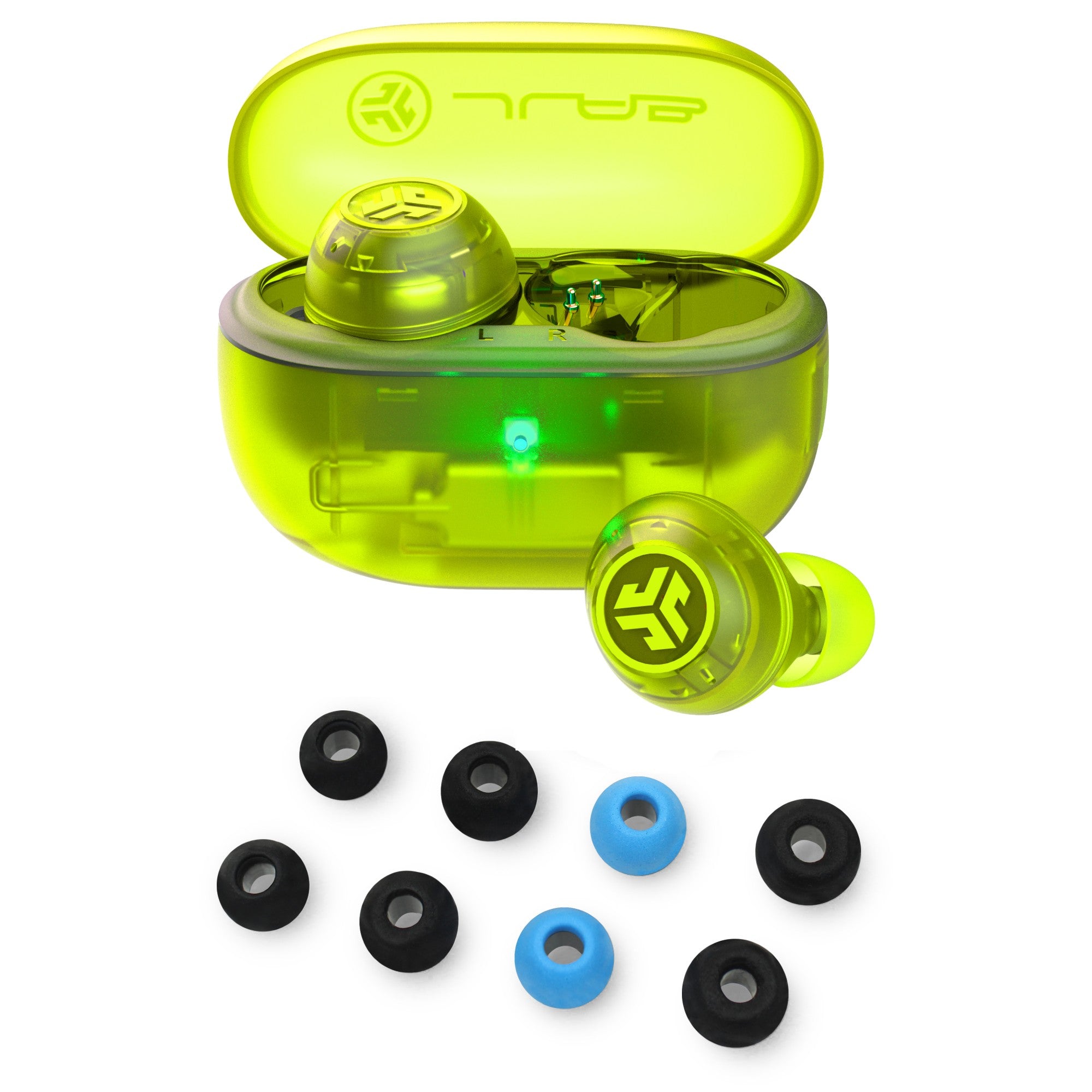 Go Pop ANC Wireless Earbuds - Transparent Neon Green with Extra Ear Tips | Noise Cancelling Bluetooth Headphones for Gym, Running, Travel & Work
