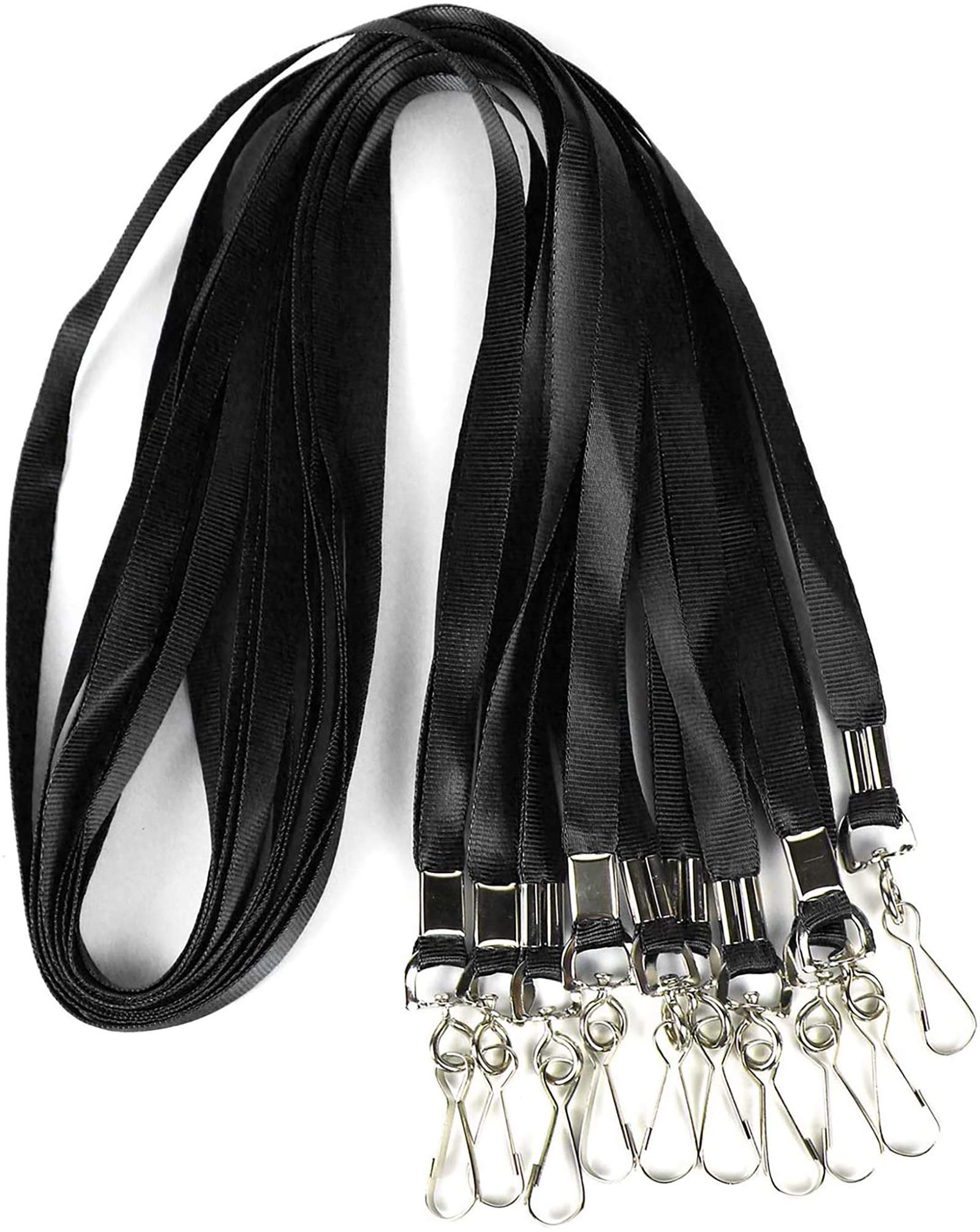 Premium Nylon Lanyards for ID Badges - 100 Pack (Black) - Office, School, Events