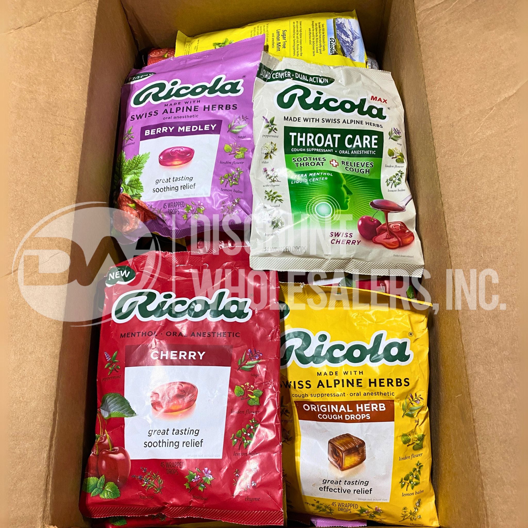 Ricola Wrapped Drops Assorted Flavors - 50 Piece Variety Pack of Herbal Cough Drops for Throat Relief - Perfect for Travel, Office & Home Use