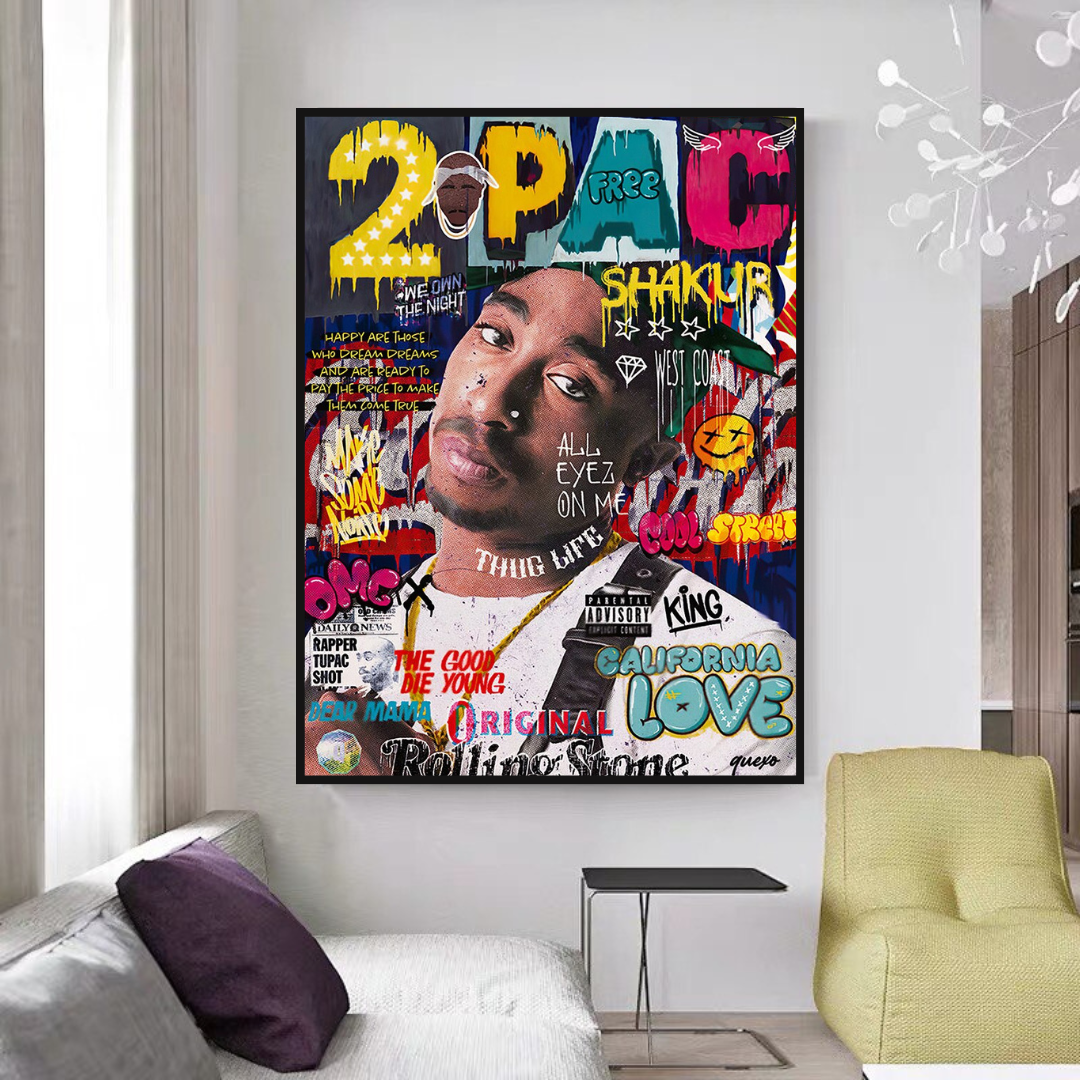 Tupac Rapper Canvas Wall Art - Unique & Vibrant Hip Hop Decor for Bedroom, Living Room & Office - Music Lover Gift Idea