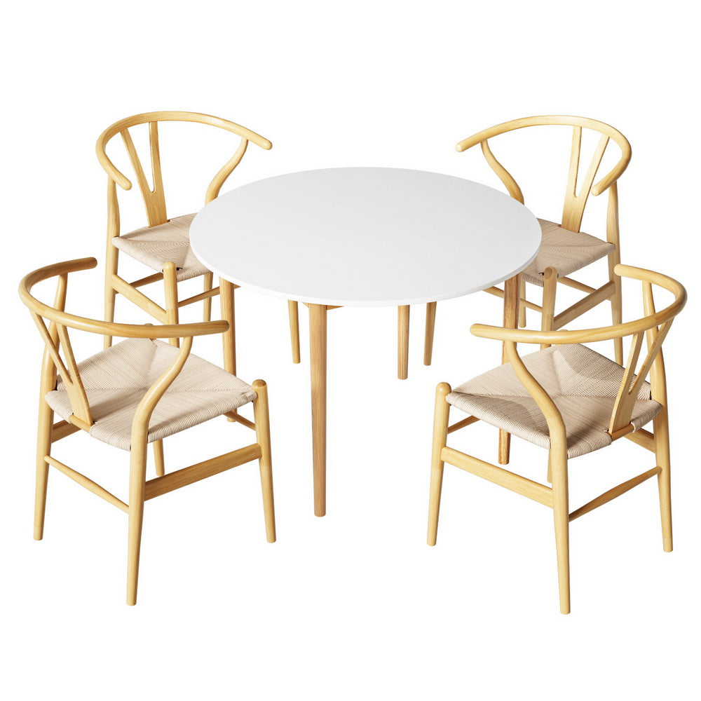Artiss 5-Piece Wishbone Dining Table and Chair Set - Solid Wood Kitchen Table Set for 4 - Perfect for Small Spaces, Breakfast Nook & Cozy Family Meals