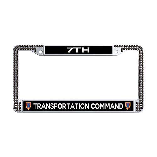 7th Transportation Command Auto License Plate Cover Holder - Black Rhinestones Car Plate Frame - Perfect for Military Vehicle Decoration & Personalization